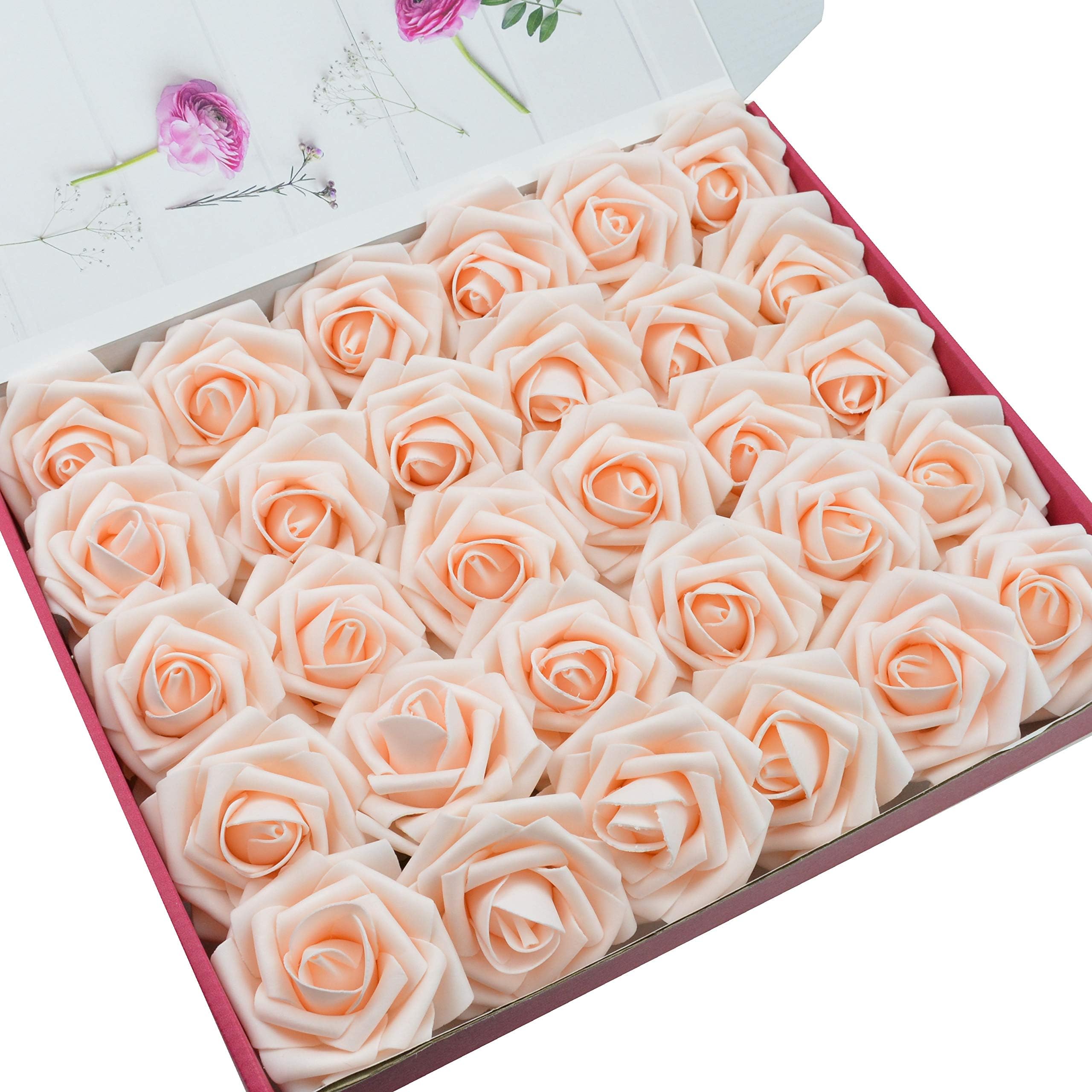 DerBlue 60pcs Artificial Roses Flowers Real Looking Fake Roses Artificial Foam Roses Decoration DIY for Wedding Bouquets Centerpieces,Arrangements Party Baby Shower Home Decorations