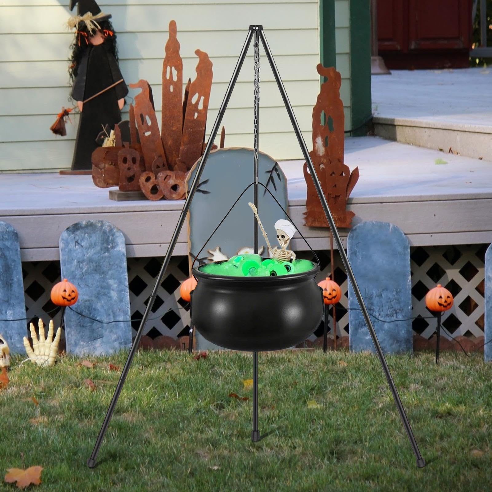Calderone di Halloween con treppiede, decorazione spettrale per di Halloween, streghe pentole sfumato verde scheletro vasca da bagno | Forniture per le vacanze per casa infestata | Calderone Streghe Halloween con Treppiede e per Interni, Casa Infestata, G