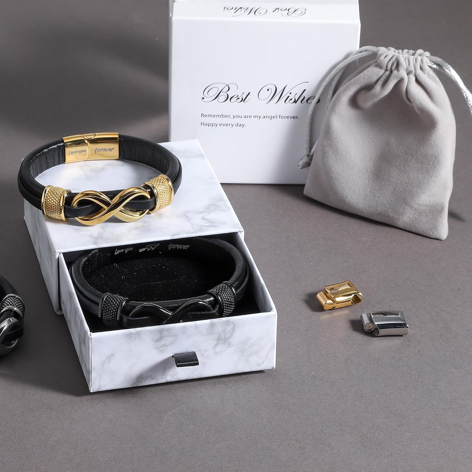 Gifts for Men Mens Leather Bracelet Engraved with Love You Forever Adjustable Gifts for Him Boyfriend, Husband, Son Premium Box for Birthday, Anniversary, Holiday - Image 3