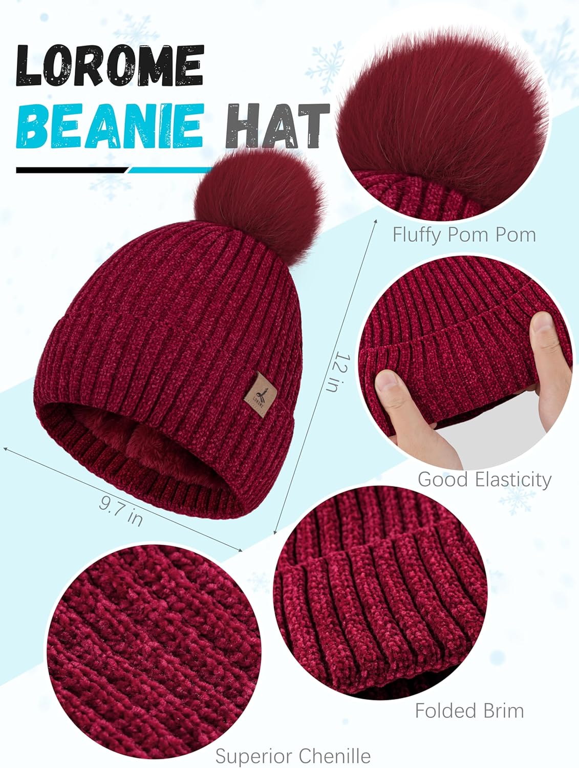 Winter Warm Hat Scarf and Touch Screen Gloves Set, Knitted Pom Beanie Hat Neck Warmer Long Scarf Winter Gloves for Women Men