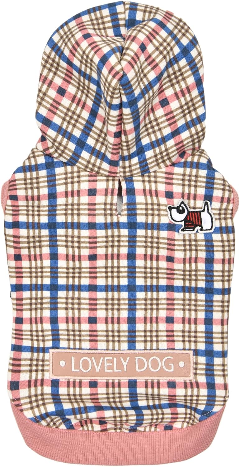 Puppia Vetle Cute Winter Hooded Shirts Checkered Pattern for Small and Medium Dogs, Yellow, Medium