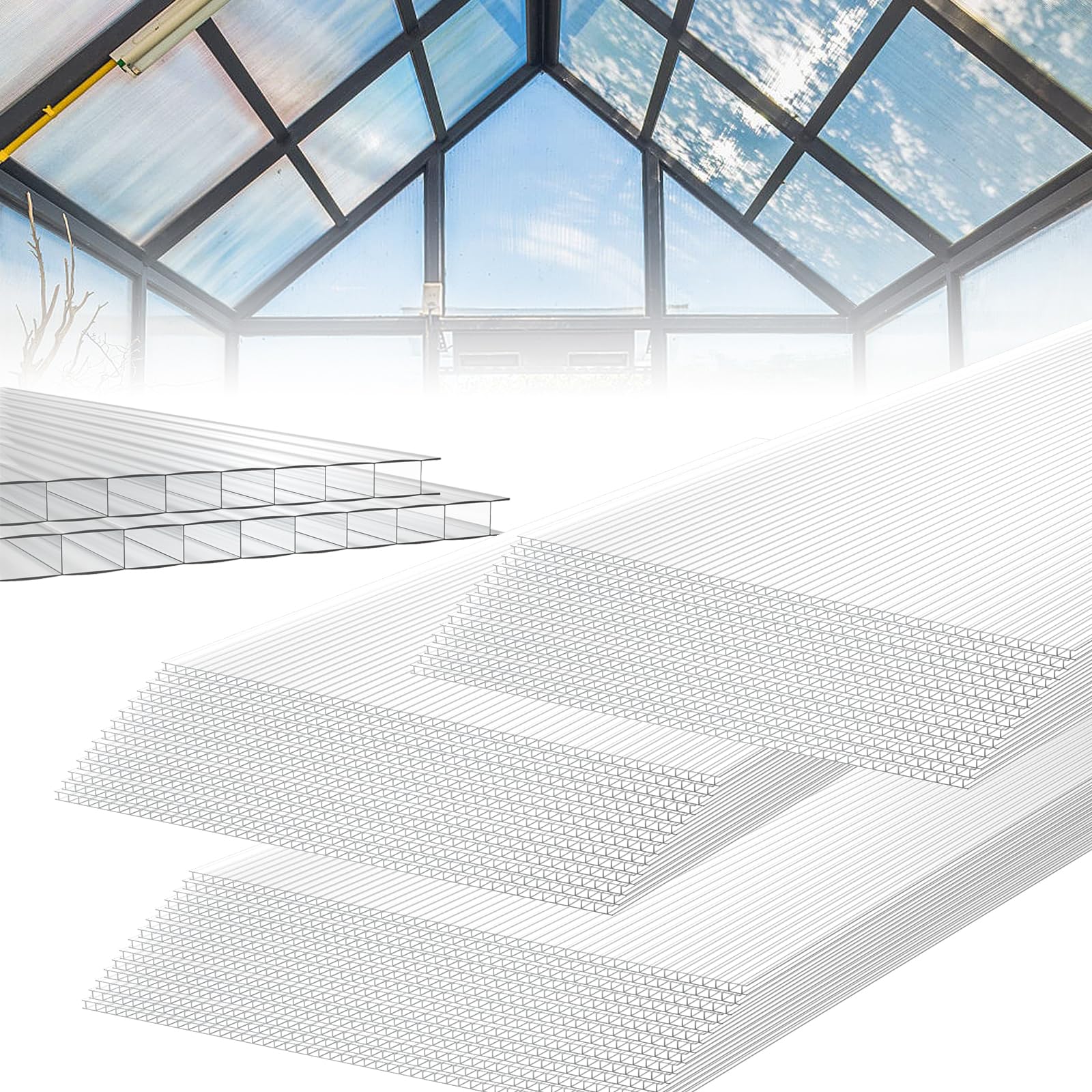 LARS360 Lot de 42 plaques alvéolaires à chambre creuse en polycarbonate - 1210 x 605 x 4 mm - Double pont résistant aux chocs et aux UV - Pour serres, garages, l’horticulture