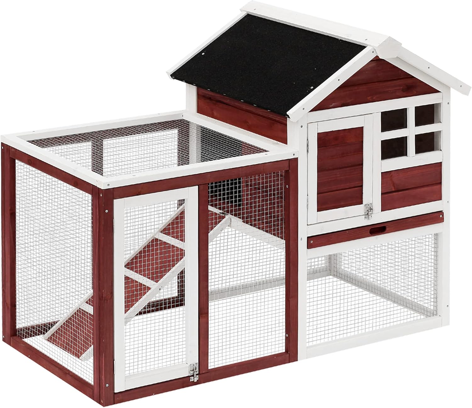 PawHut 48" Weatherproof Wooden Rabbit Hutch with Slant Roof and