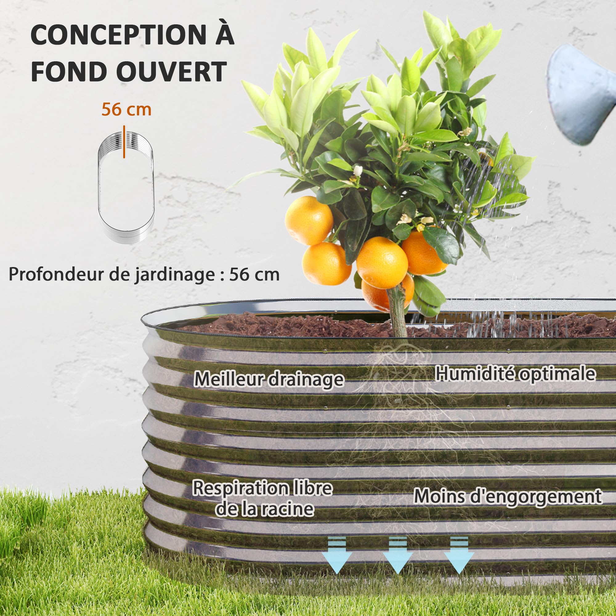 Outsunny Carré Potager de Jardin Potager surélevé, bac Potager en Acier galvanisé, jardinière Exterieur modulaire résistant à la Rouille 160x80x56cm, pour légumes, Fleurs et Herbes Jardin, Argent