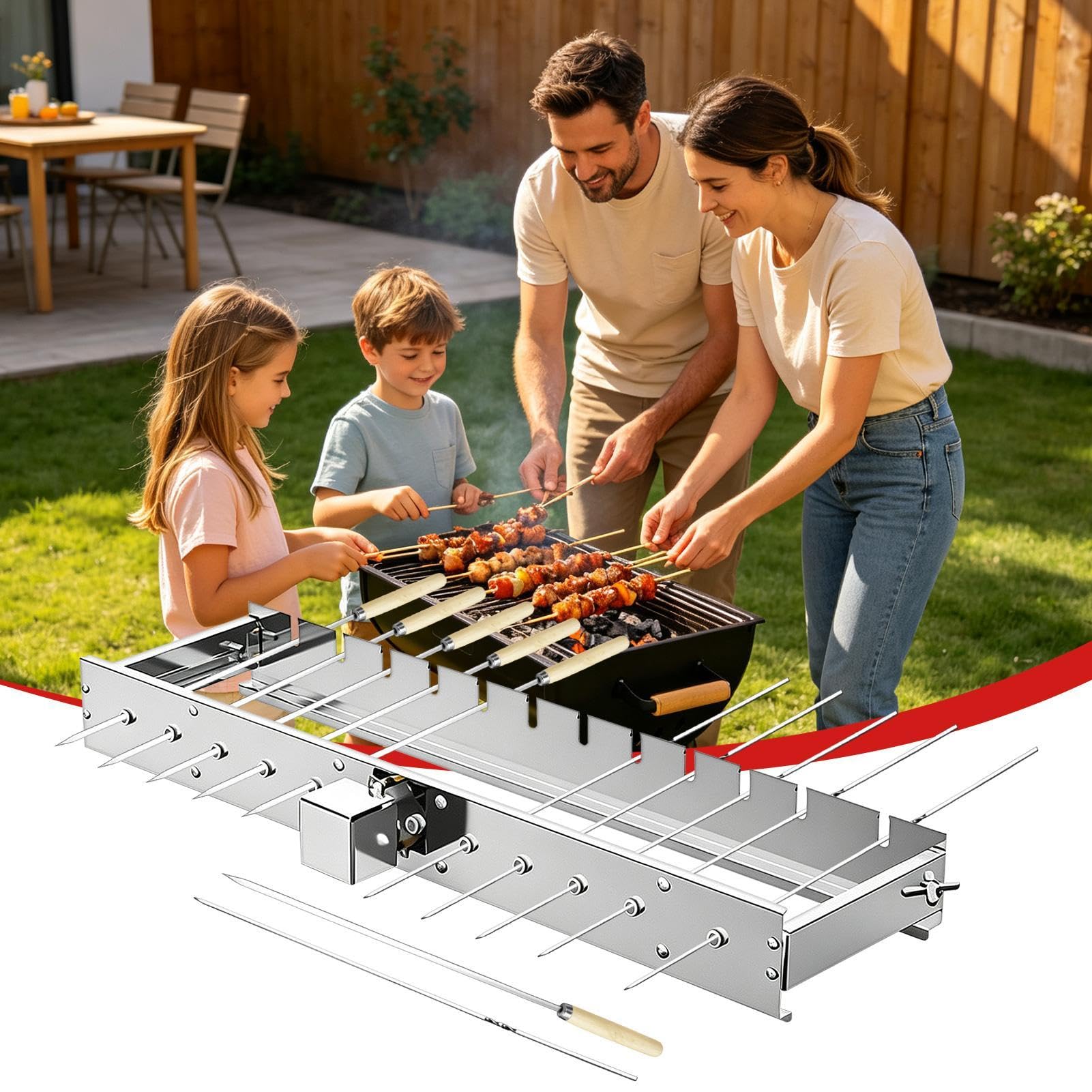 Pincho Giratorio Bandeja Volteadora Para Barbacoa Ancho Ajustable Con | Rejilla Giratoria de Asado Alimentada por USB Para Reuniones Familiares Vacaciones Barbacoa Camping Aire Libre