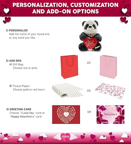 Miniatura 2 de DolliBu I Love You - Oso panda de peluche sentado de San Valentín, lindo animal de peluche con corazón rojo y nombre, regalo personalizado para el