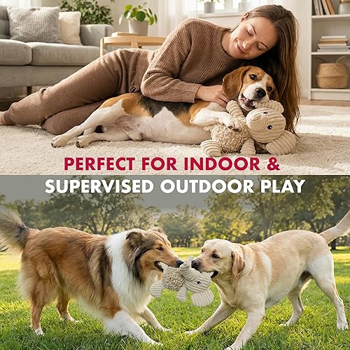 Miniatura 5 de Pet Lou Juguete de peluche de elefante de 10 pulgadas, papel chirriante y arrugado, 100% felpa natural Nubby y tela duradera, juguete interactivo