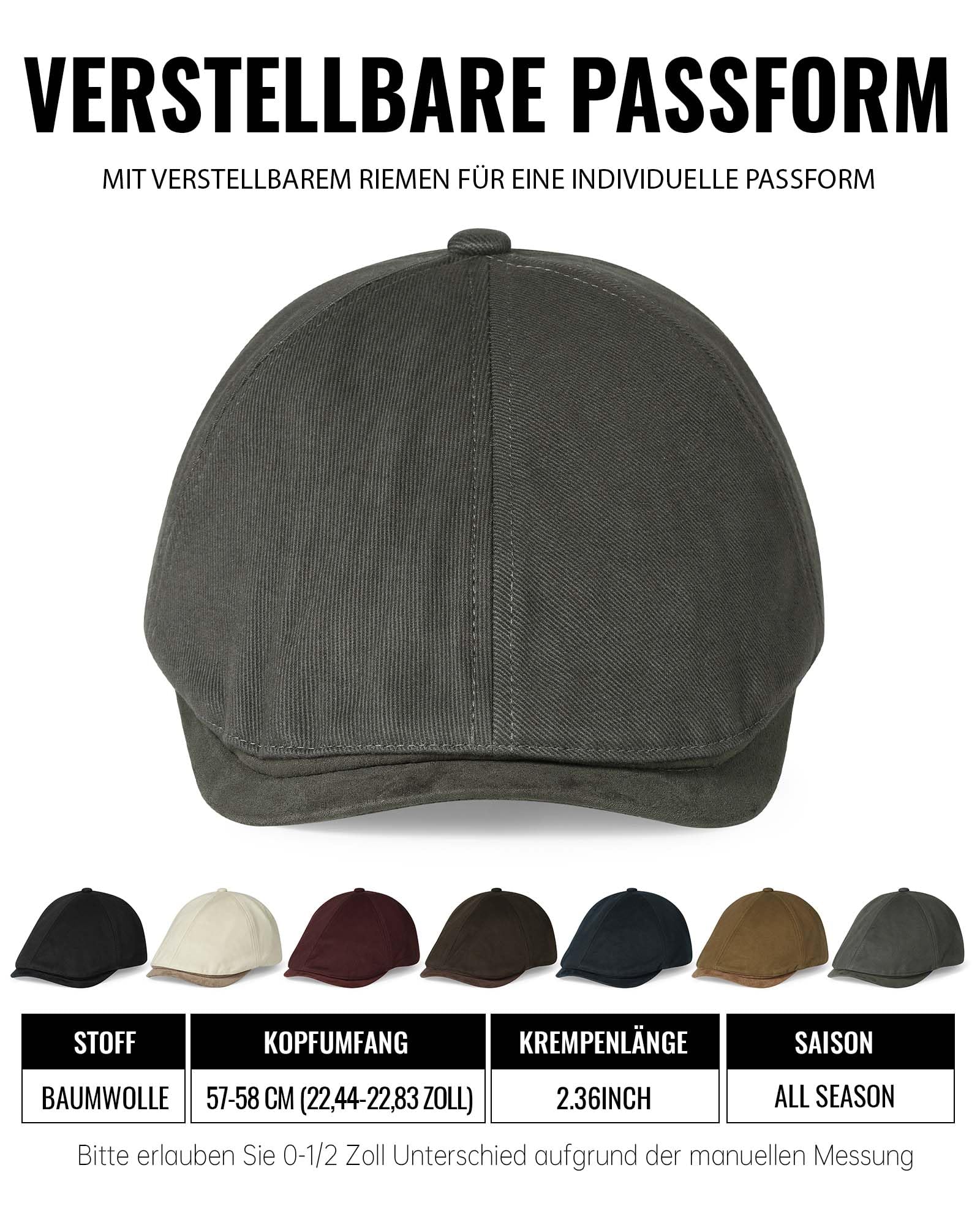 Clakllie Schiebermütze Flat Cap aus Baumwolle Schirmmütze für Herren Damen Gatsby Newsboy Cap Baskenmütze Gatsby Ivy Irish Hat,NB25Q10-Grey