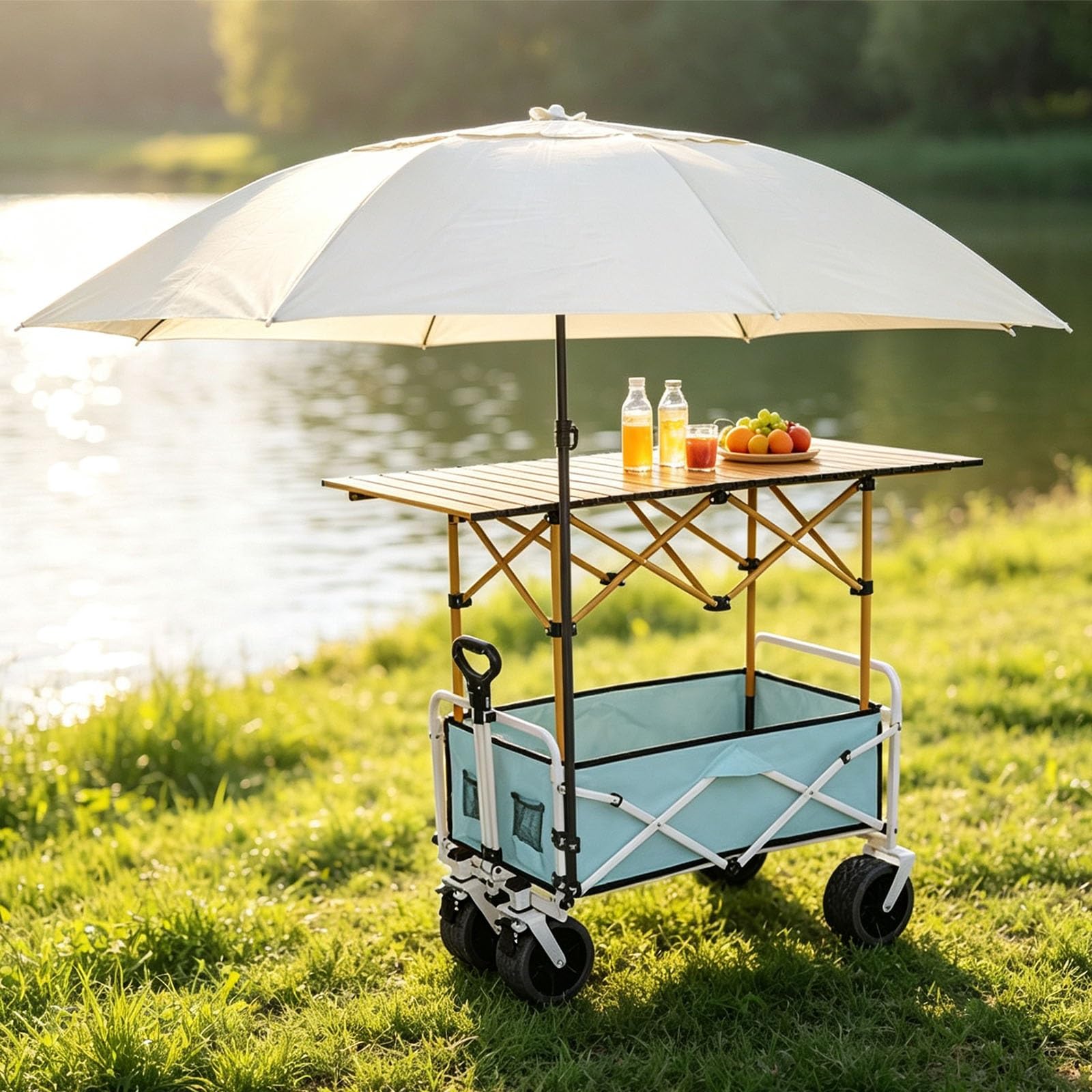 Carro De Venta Plegable Móvil, Puesto De Mercado con Toldo | Carro de Venta Ambulante para Perritos Calientes/Salchichas/Pan(Blue,94cm/37in)