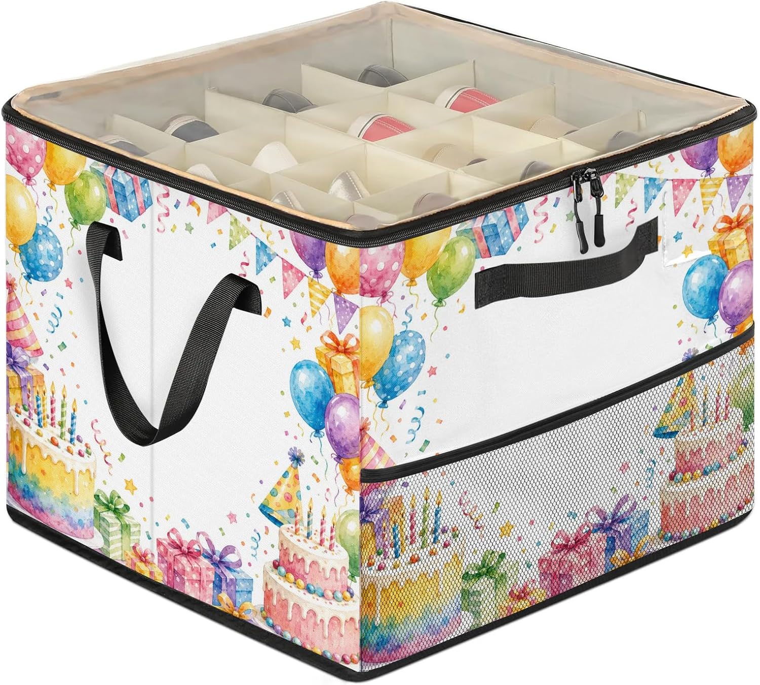 Birthday Balloons Fabric Shoe Organizer Box