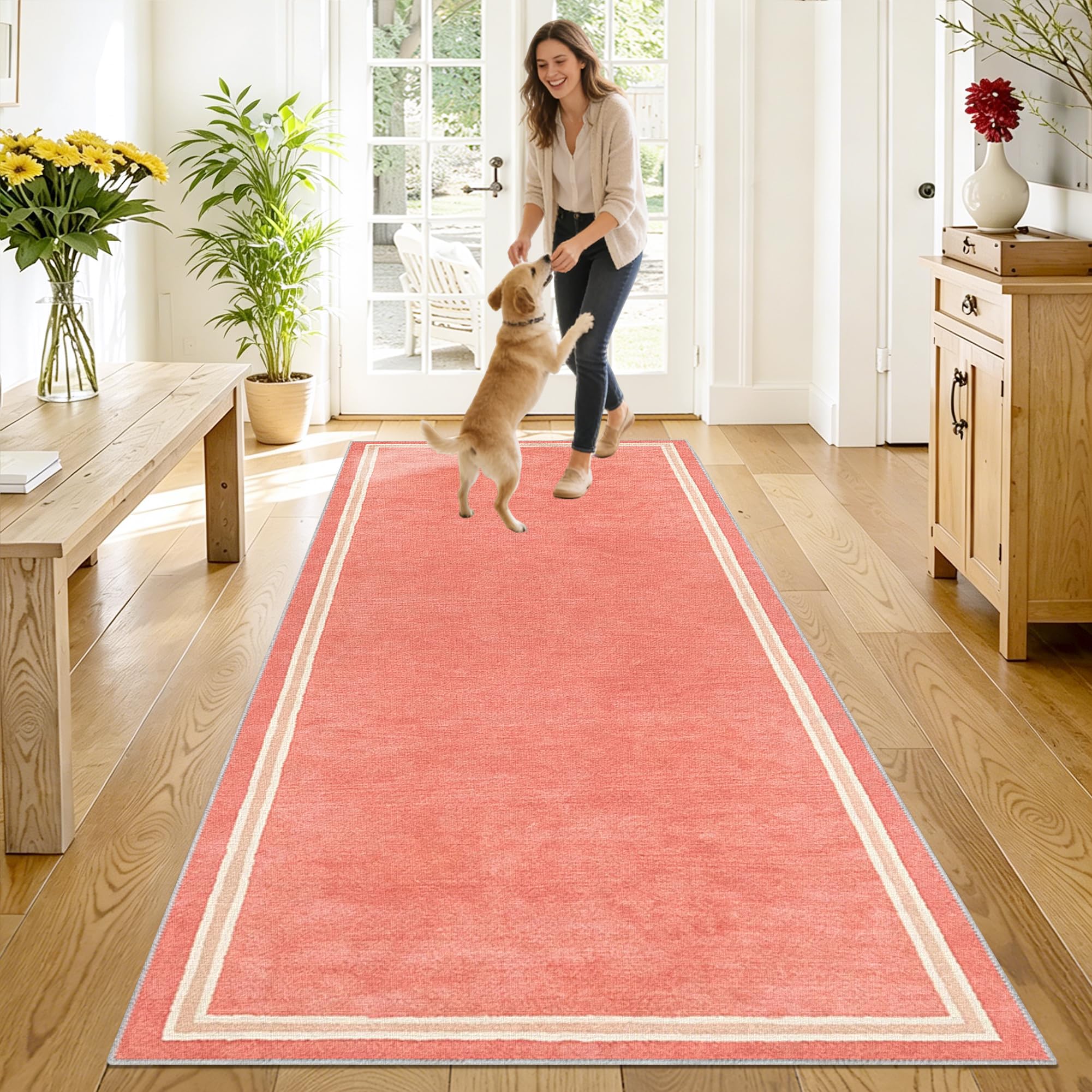 Alfombra de Pasillo y Cocina Lavable a Máquina Rosa 60x160cm