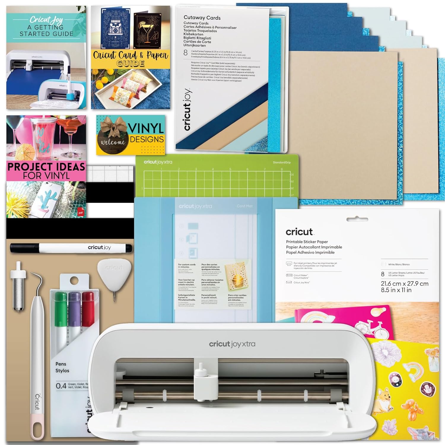 Cricut Joy Xtra Cutting Machine with Rainbow Smart Vinyl Sampler Packs and Tools Bundle - Beginner Portable Bluetooth Compatible Craft Machine