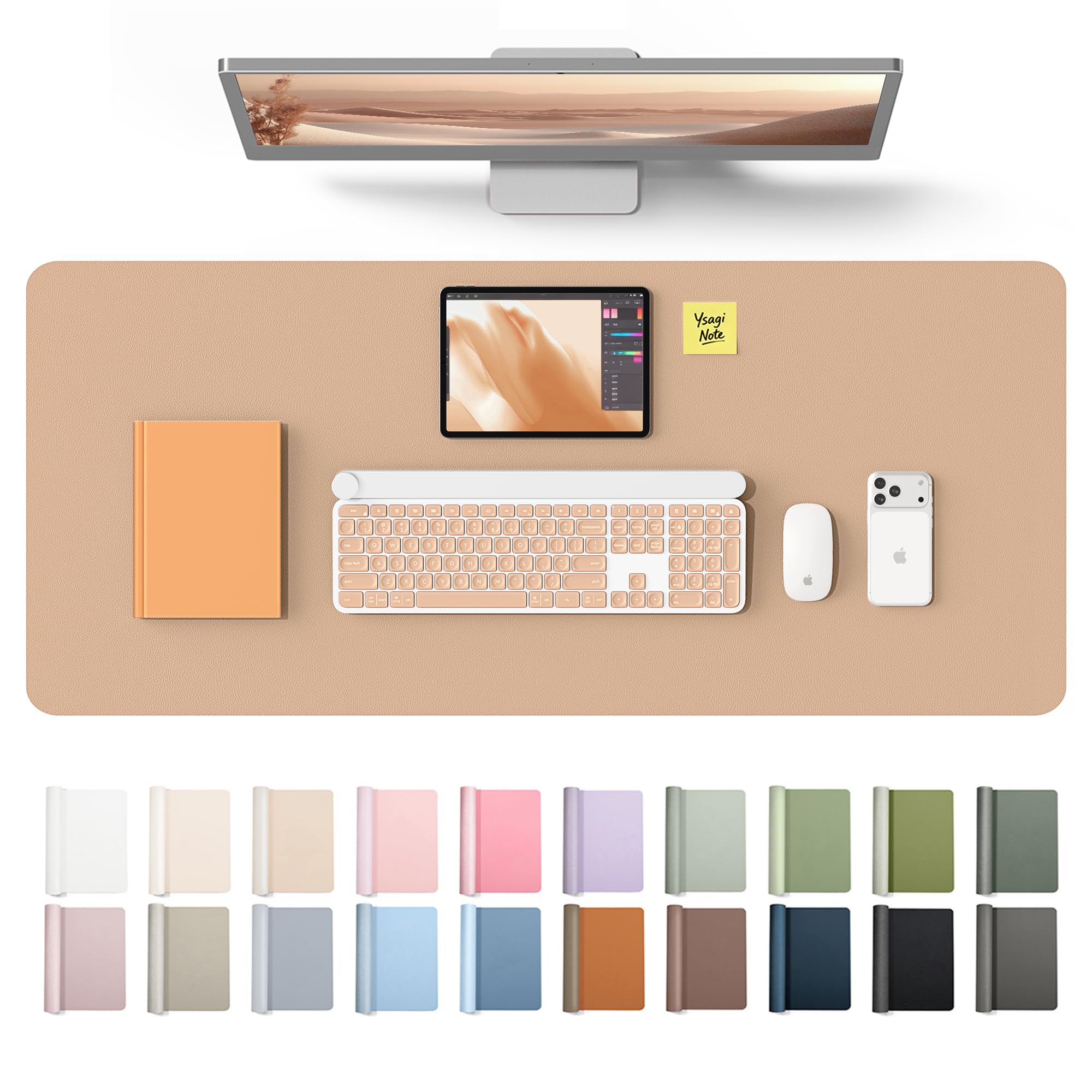 YSAGi Leather Desk Protector, Office Mat, Large Mouse Mat, Non-Slip PU Leather Blotter, Laptop Desk Mat, Waterproof Writing Pad for Office and Home(Latte, 42" x 17.2")