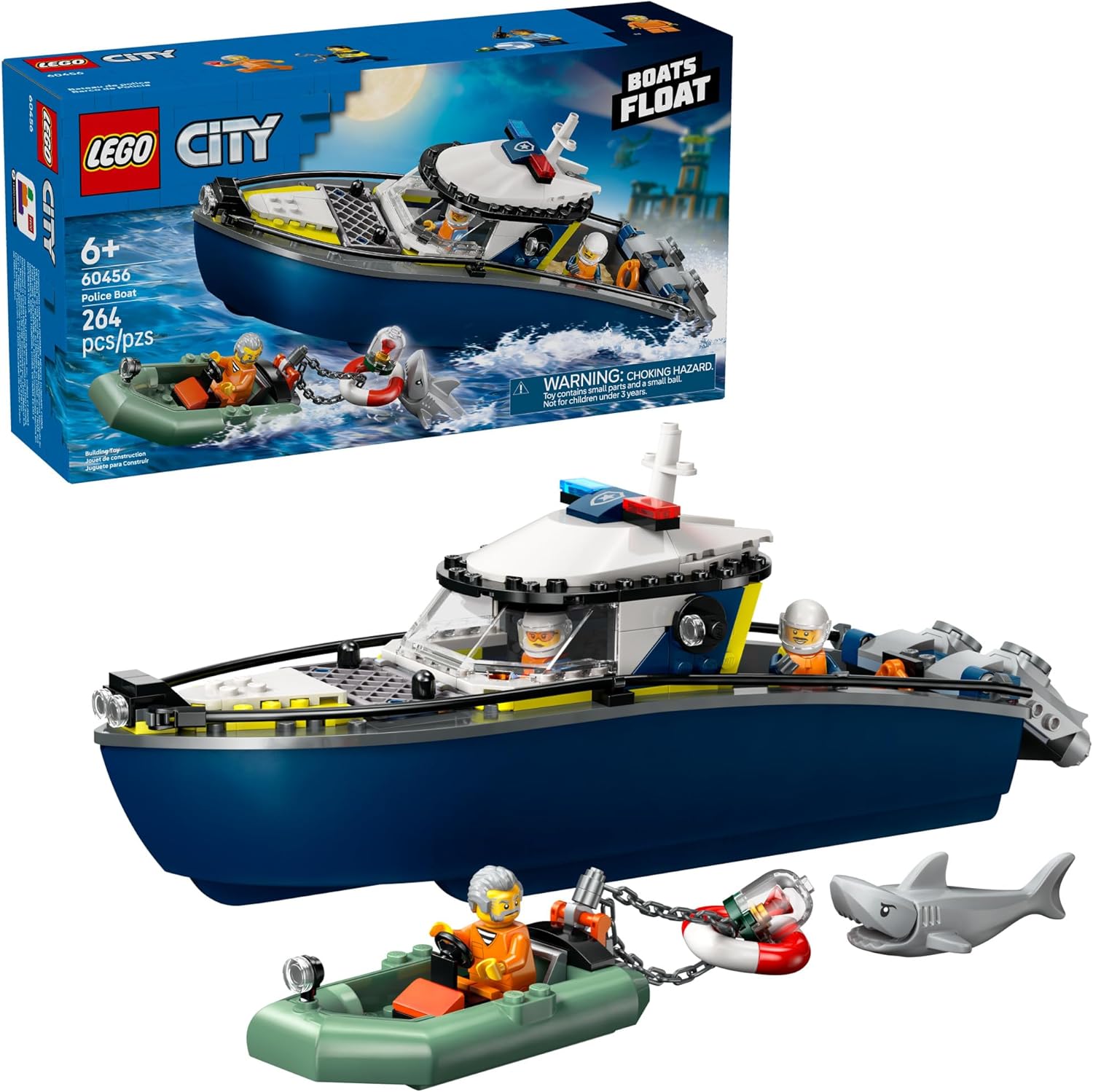 Product image of LEGO City Police Boat Chase Building Toy for Kids - Pretend Play Set for Boys & Girls, Ages 6+ - Building Blocks W/ 2 Floating Boat Toys for Playtime & Bath Time - Gift Idea for Birthdays- 60456