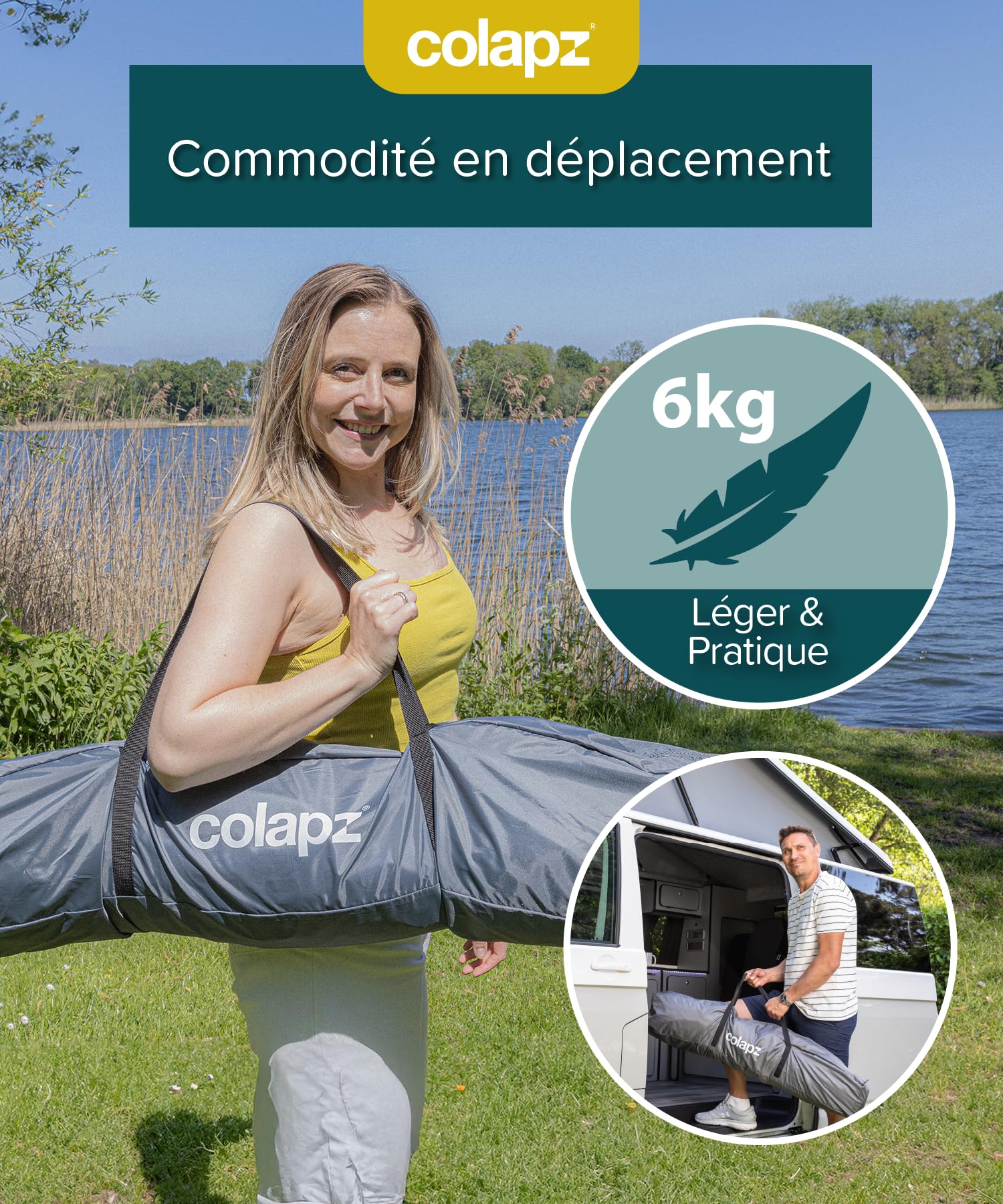 Colapz Tente Douche Camping Pliable et Spacieuse - Cabine Toilettes Portable Haute 210x155 cm - Toile Opaque Étanche avec Sac Transport et Sardines - Installation Rapide 1 Minute