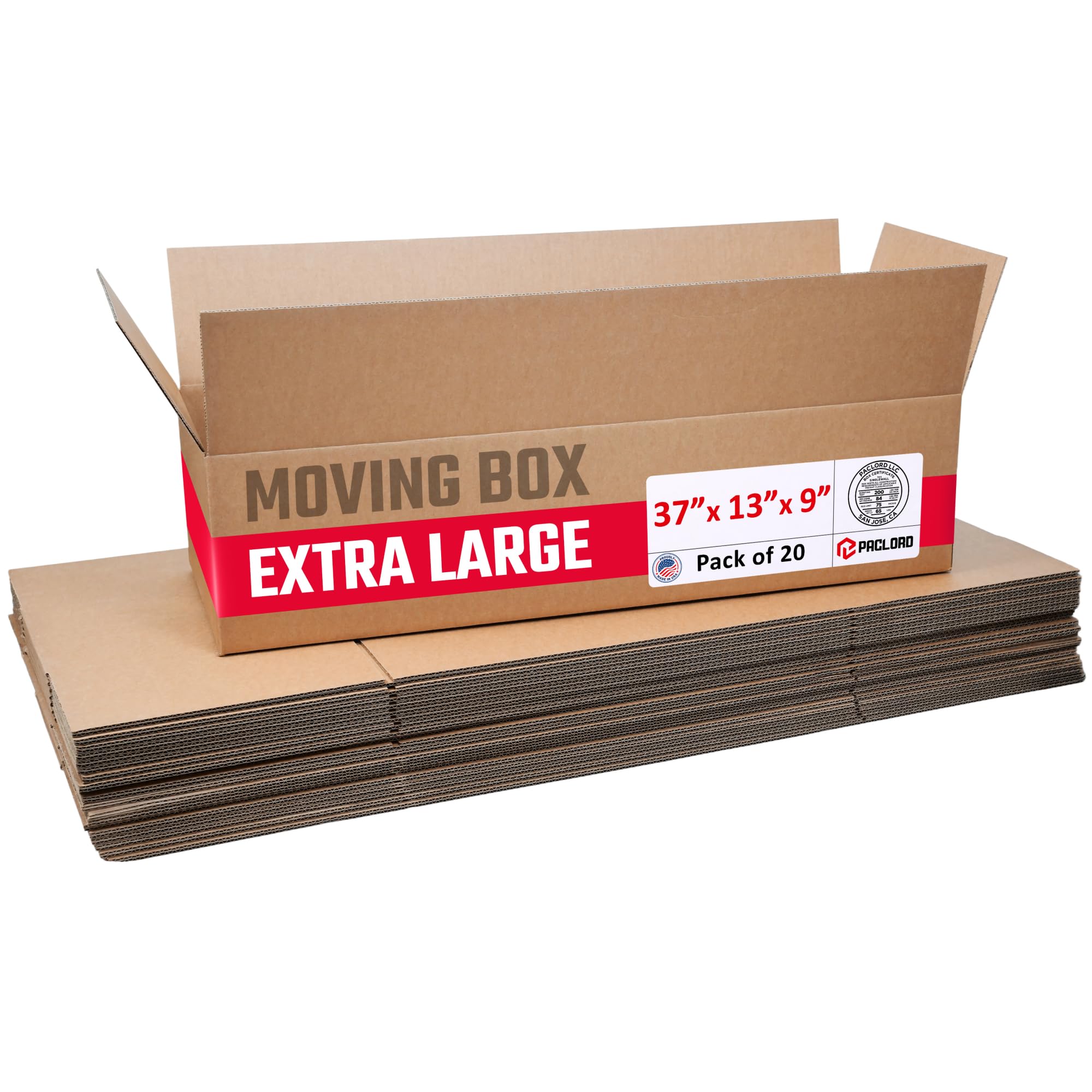 Extra Large Moving Boxes 37"L x 13"W x 9"H (Pack of 20) - USA-Made Cardboard Packing Boxes for Moving, Shipping, or Storage - USPS, UPS, FedEx Approved - Professional Packing Supplies | USA-Made Cardboard Packing Boxes for Moving, Shipping, or Storage - USPS, UPS, FedEx Approved - Professional Packing Supplies