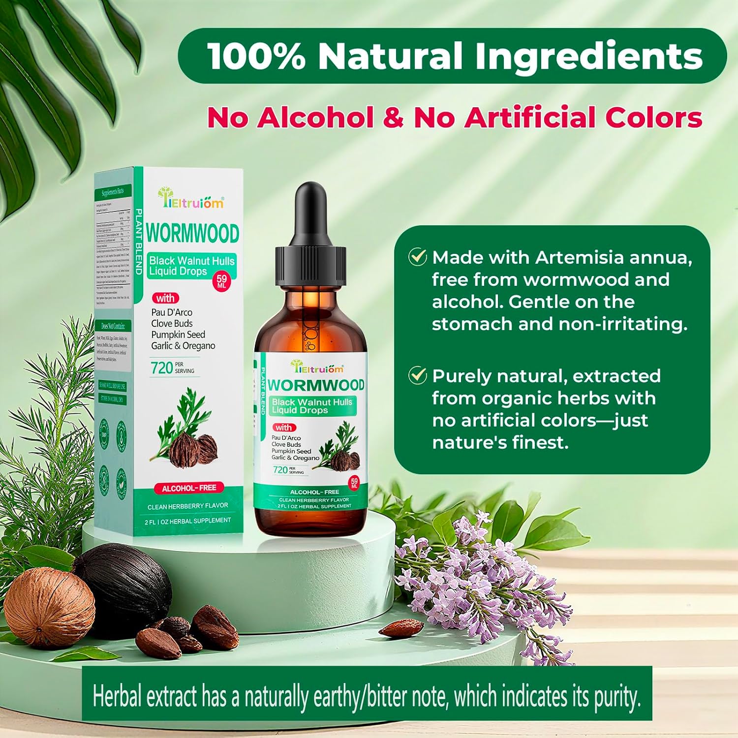 Liposomal Wormwood Black Walnut Clove Drops - Rapid Gut Cleanse & Digestive Health with Clove Soursop Oregano Garlic & Berberine - Black Walnut Hull Alcohol-Free, Gut-Friendly(2 fl oz) - Image 4