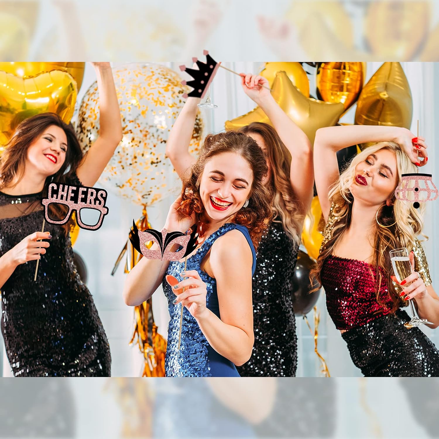 36 Pieces Rose Gold Birthday Photo Booth Props, Large Rose Gold Birthday Party Photobooth Props with Glitter for Girl Woman Birthday Parties Supplies : Home & Kitchen