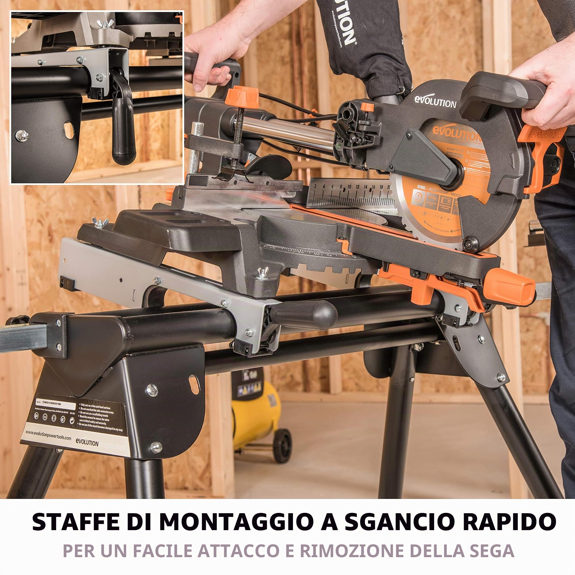 Evolution Power Tools - Supporto troncatrice con estensioni, Nero
