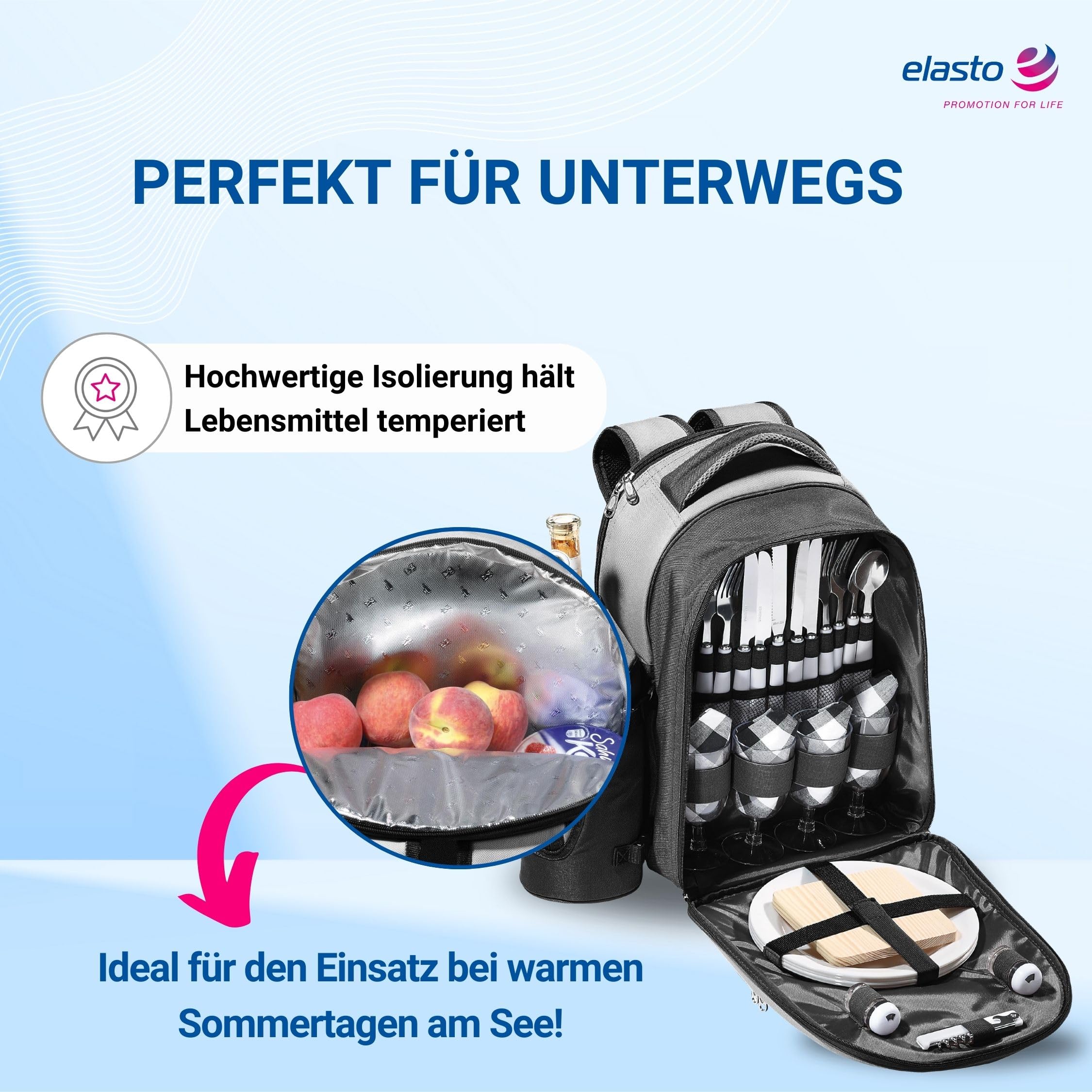 Zaino Picnic Siairo Per 4 Persone - Set Completo Con Borsa Frigo E Coperta - Foto 7