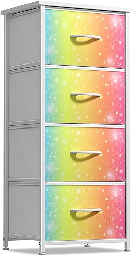 Miniatura 10 de Sorbus Cómoda para niños con 5 cajones, organizador de cofre de almacenamiento, mesita de noche, marco de acero, parte superior de madera,