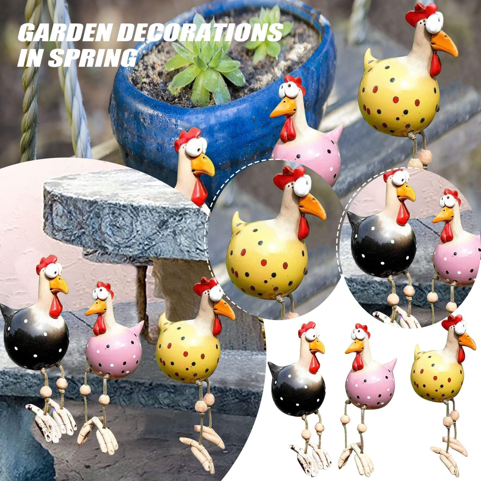 Giardino Della Decorazione Del Pollo, 3 Pcs Statua Divertente Della Resina del Pollo,Pollo alla Spina da Giardino,Decorazione di Pollo Natale,per la Decorazione di Terrazze,Giardini e Balconi