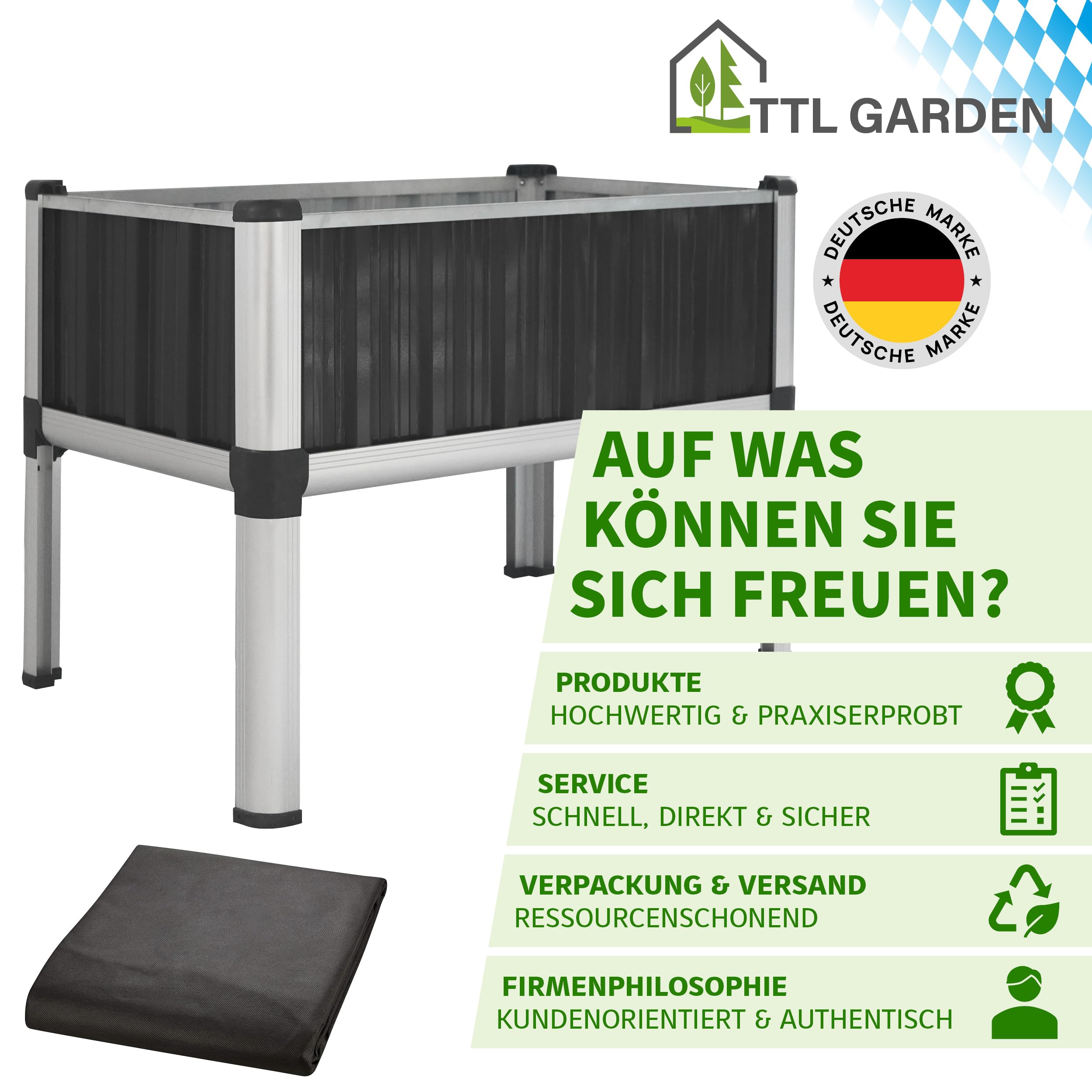 TTL GARDEN Hochbeet 80x50x80cm Superior M aus Metall Anthrazit-Silber | Alu Stahl verzinkt & lackiert - Frühbeet, Pflanzkasten, Kräuterbeet, Blumenbeet, Blumenkasten für Garten, Balkon, Terrasse