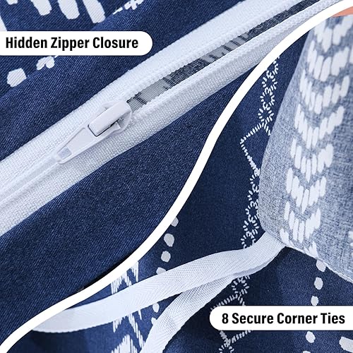 Miniatura 5 de Y-PLWOMEN Juego de funda de edredón azul marino tamaño Queen, juego de funda de edredón de 3 piezas con diseño geométrico a rayas aztecas, funda de