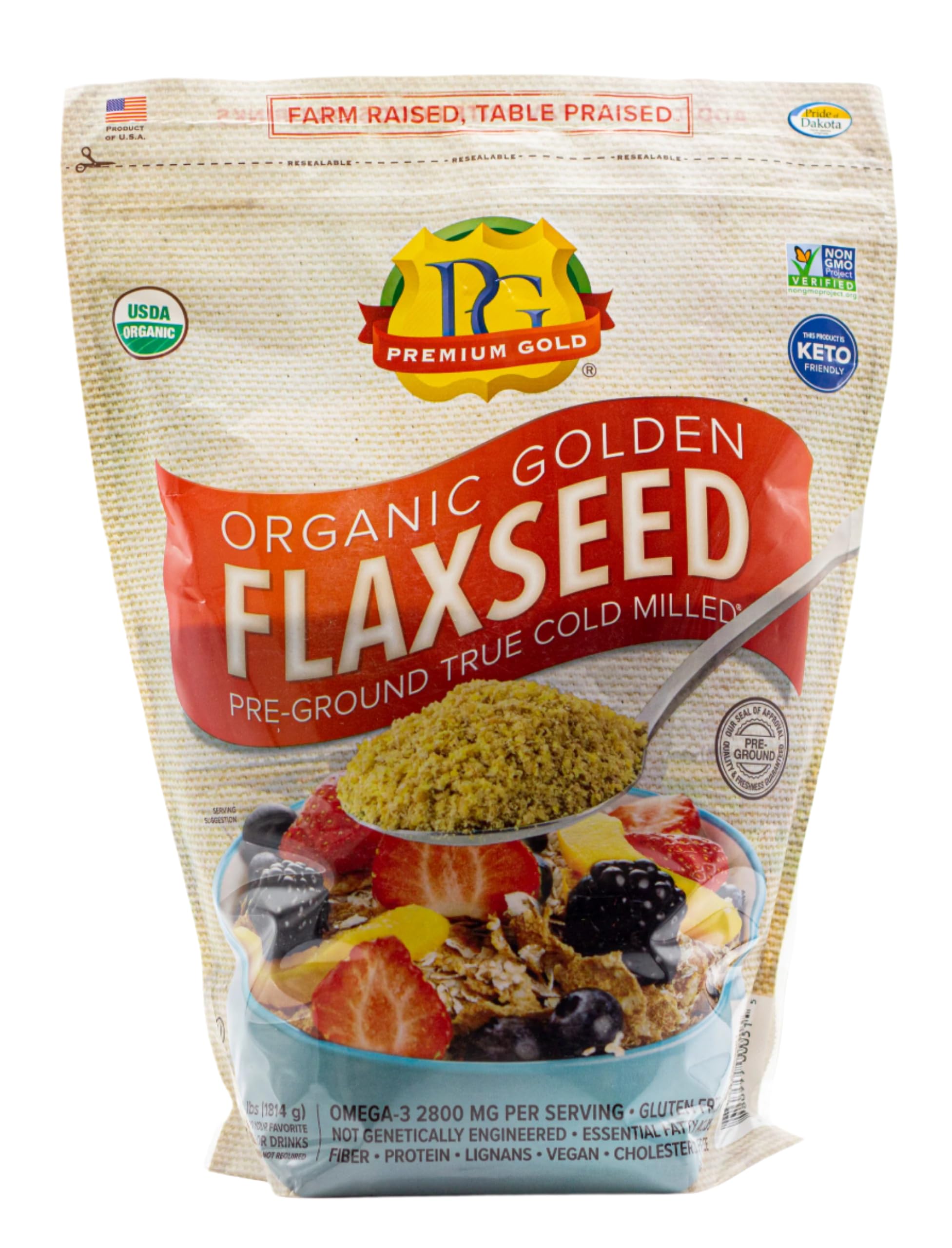 Premium Gold Flax Products Organic Ground Flax Seed, 4 lbs.