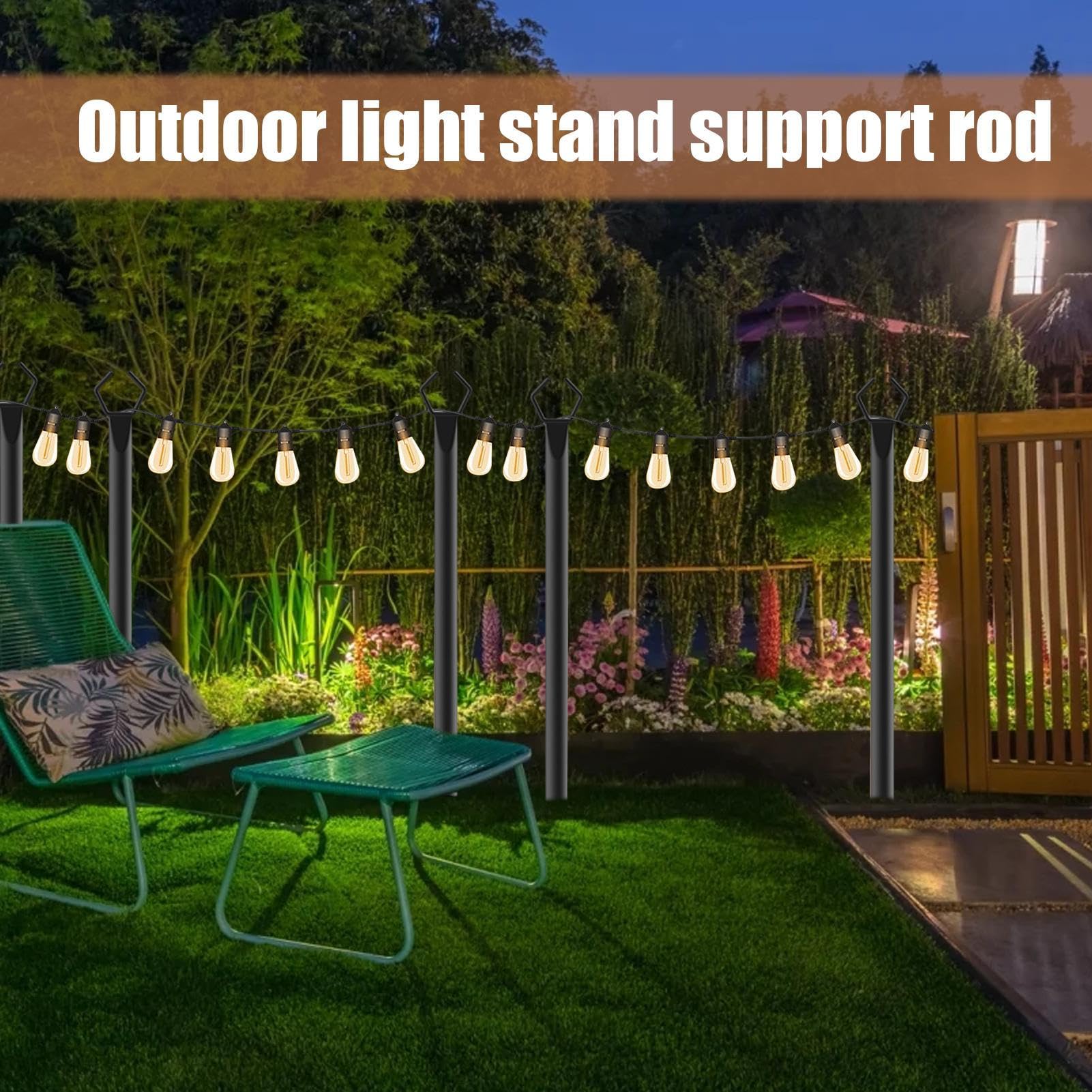 Poteau De Guirlande Lumineuse 3 M Métal Avec Fourchette, Support Extérieur Patio Terrasse Jardin
