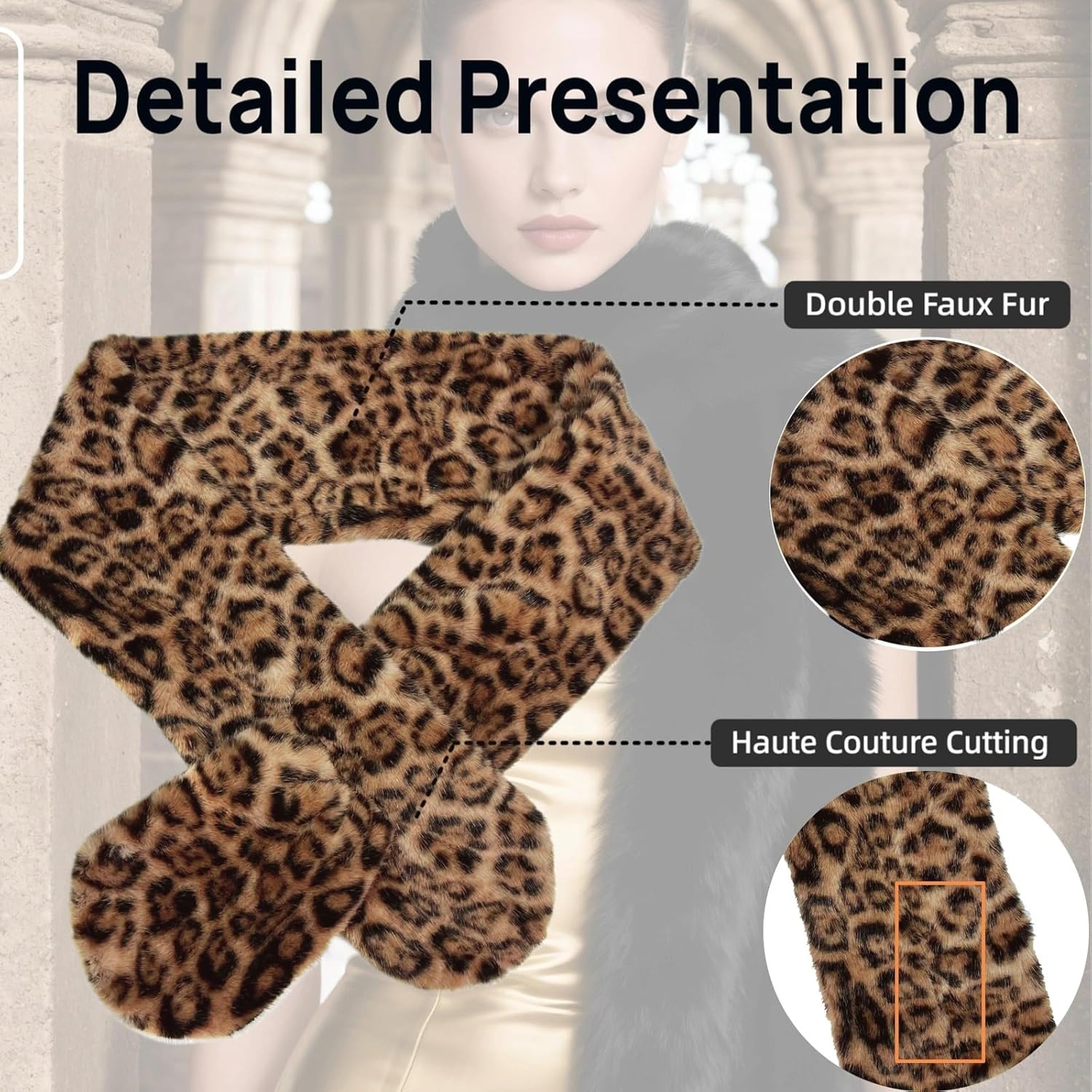 Long Women's Faux Fur Shawl Wrap, Cold Winter Warm Fur Stole Scarves Shawl Shrug Neck Warmer, Party Faux Fur Scarf - Image 3