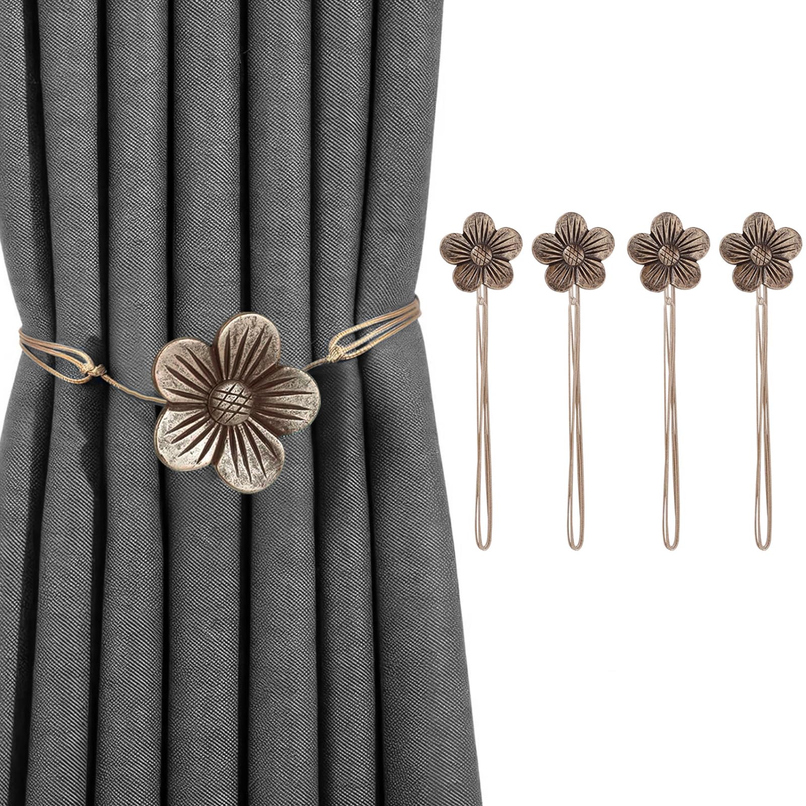 Magnetic Curtain Tieback,4Pcs Curtain Tie Backs-Curtain Drapery Holdbacks,Curtain Retainers that Hold Curtains or Hanging Items in Place, for Thin or Thick Home and Office Curtains