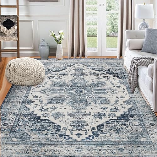 COZYLOOM Alfombra lavable de 5 x 7 pies, diseño de medallón, vintage, floral, envejecida, suave, tribal, para interiores, antideslizante, de pelo