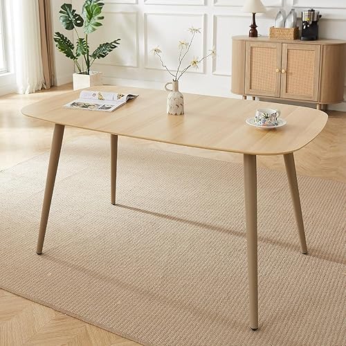 Miniatura 13 de Mesa de comedor moderna de granja de 47.2 pulgadas, mesa de comedor rectangular de madera con patas de metal para 4 personas para comedor, cocina,