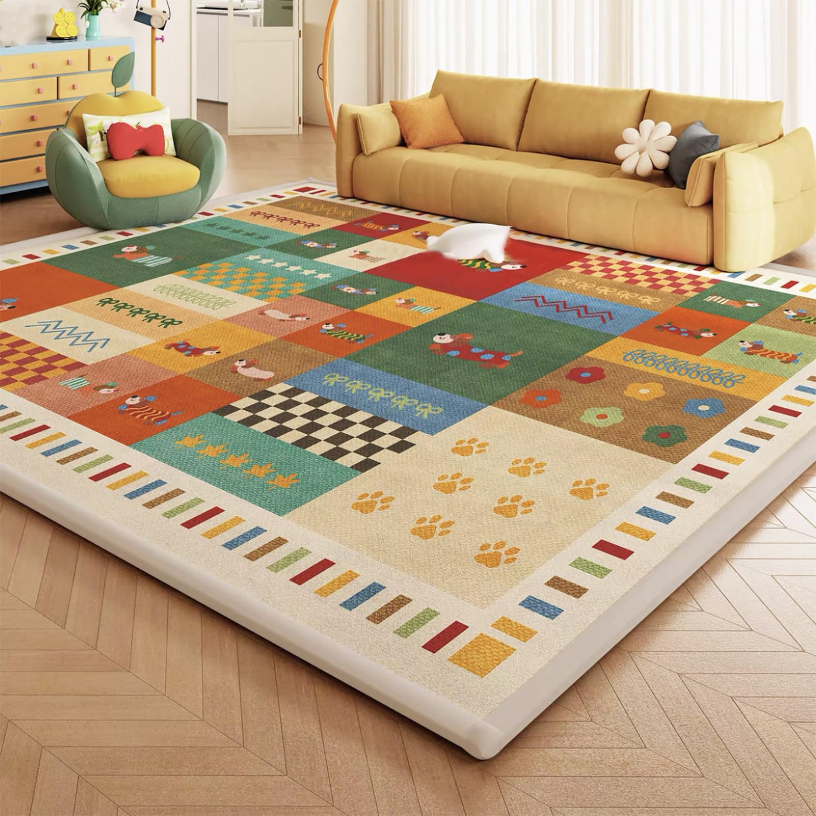 Mata do zabawy i raczkowania dla niemowląt, składana, 100 x 150 cm, duża mata do zabawy z wypełnieniem piankowym, składana, gruba, antypoślizgowa, nadaje się do prania, mata podłogowa do salonu do