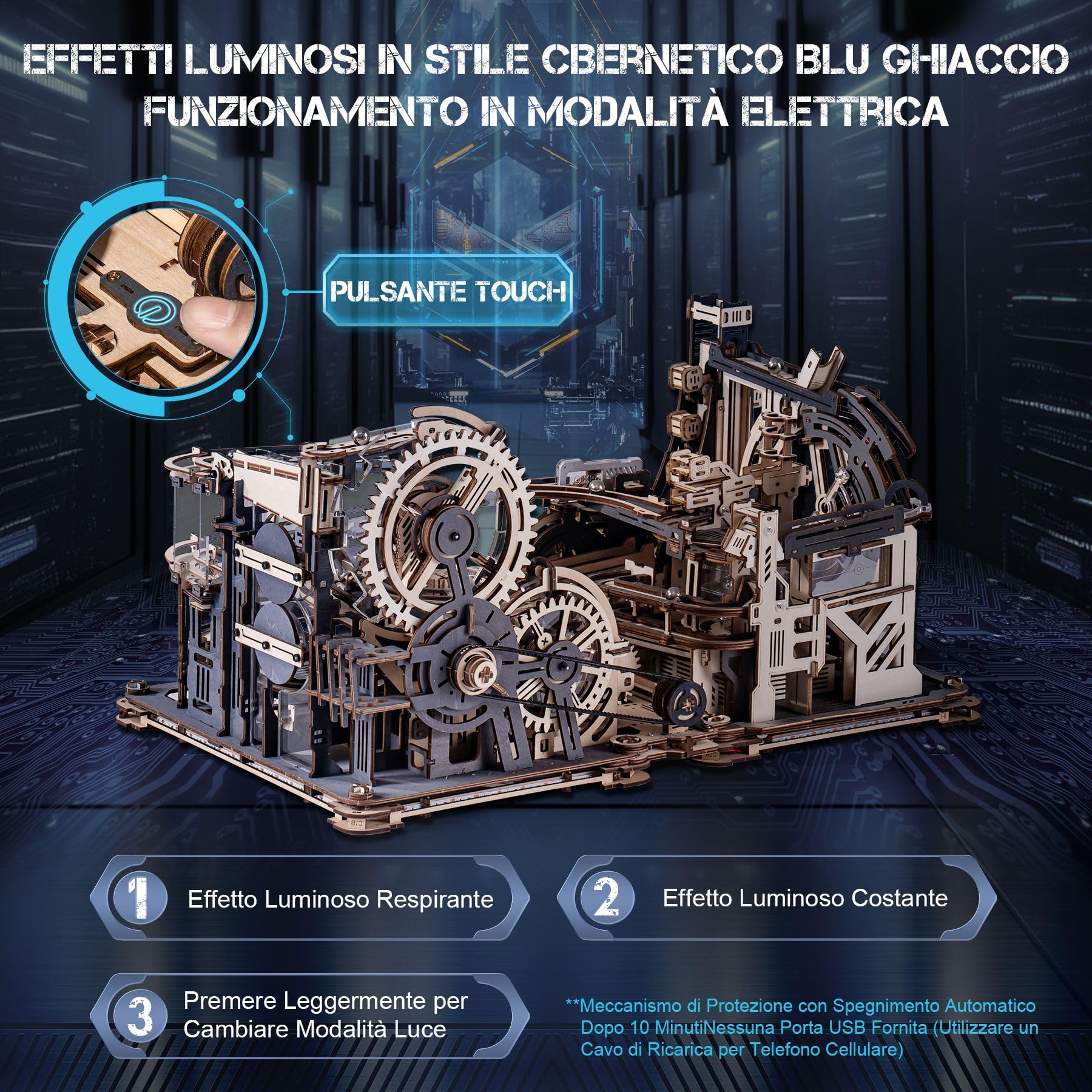 ROBOTIME LGC01+LGA01+LG01 3-in-1 Puzzle 3D in Legno Piste per le Biglie Modellismo da Costruire Adulti, Marble Run Wooden Puzzle, LED Elettrico Regalo di Compleanno Uomo, LGX02 (=LGC01+LGA01+LG01)