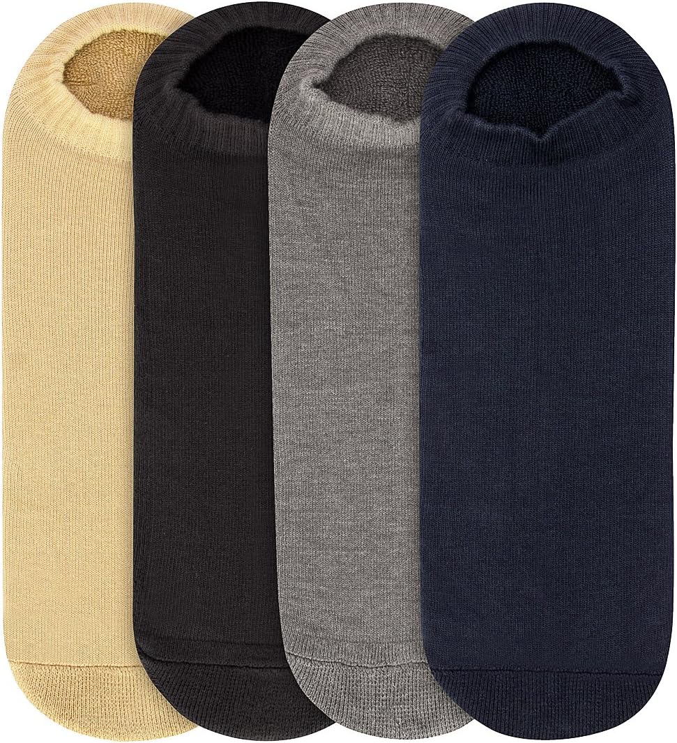 JUMP USA Men's Pack of 4 Bamboo Cotton Loafer Socks | Men's Casual Socks for Everyday Wear - Sweat Proof, Quick Dry, Padded for Extra Comfort | Beige/Black/Grey