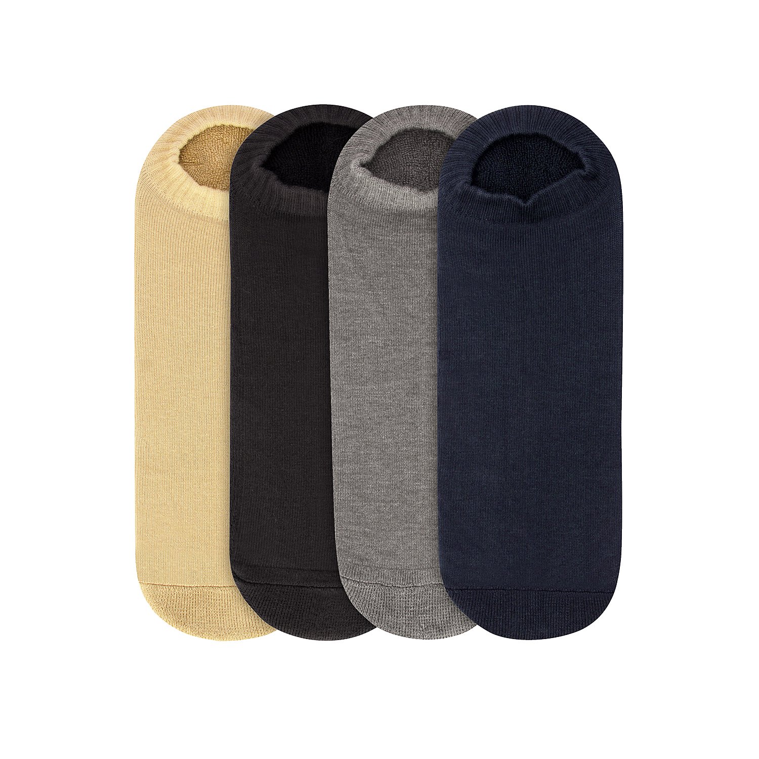 JUMP USA Men's Pack of 4 Bamboo Cotton Loafer Socks | Men's Casual Socks for Everyday Wear - Sweat Proof, Quick Dry, Padded for Extra Comfort | Beige/Black/Grey