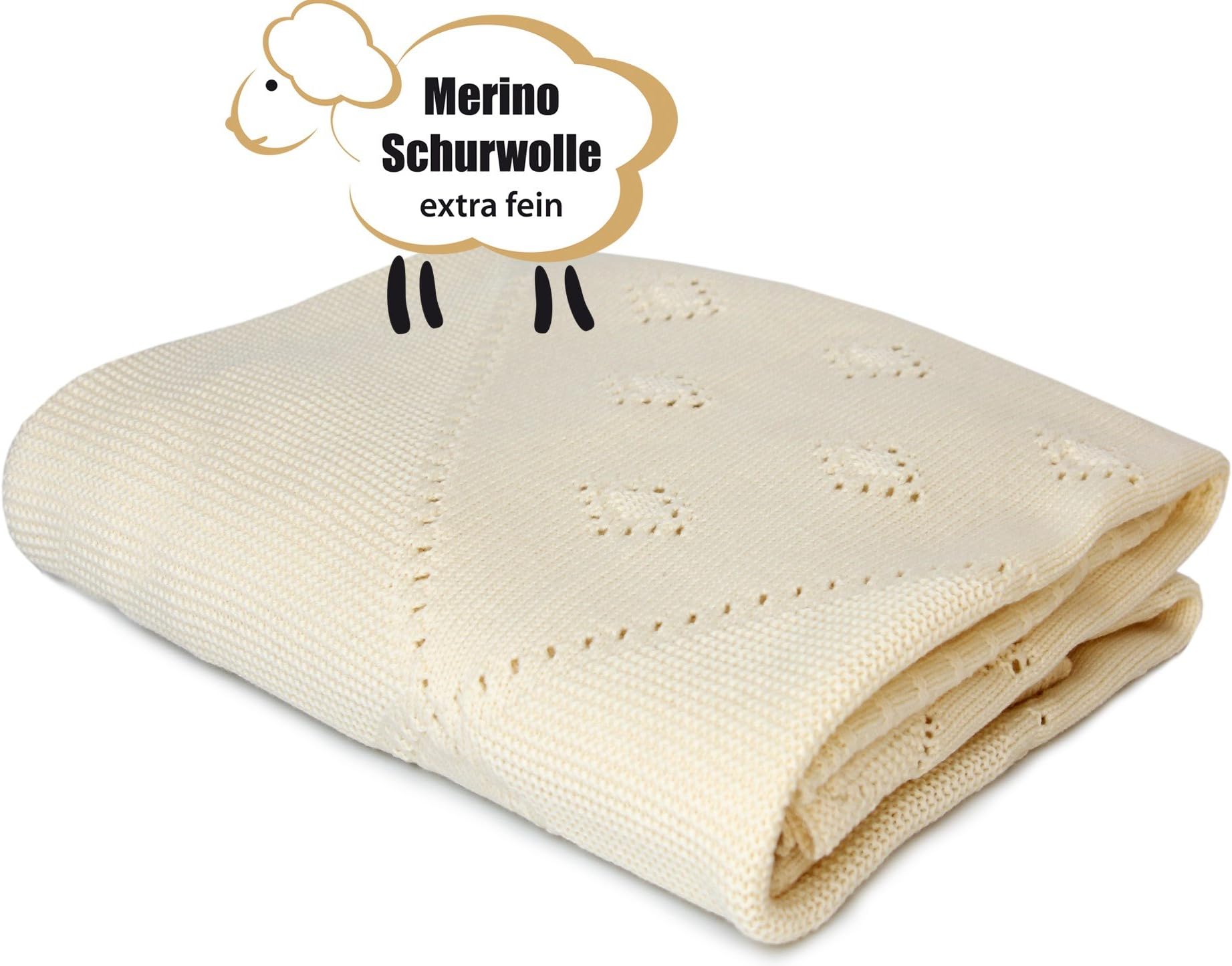 Sonnenstrick Baby Blanket 100% Organic Extra Fine Merino Wool (35.5 inch x 31.5 inch). Made in Germany.