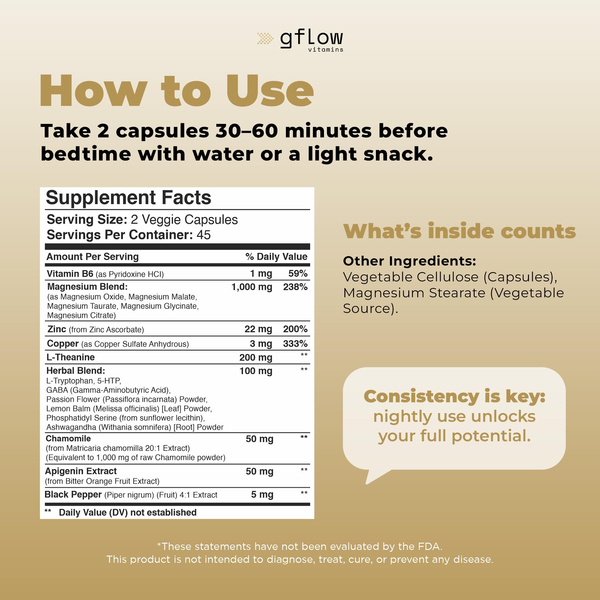 Gflow Vitamins Apigenin Supplement for Sleep with Magnesium Glycinate Complex and L-theanine Supplement - 19 in 1, Ashwagandha L Tryptophan 5-HTP GABA Phosphatidyl Serine, Chamomile | Made in USA — Amazon image 7