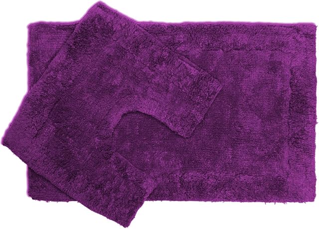 Adore Home 2 Piece Bath Mat and Pedestal Set with Non Slip Back (PLUM)