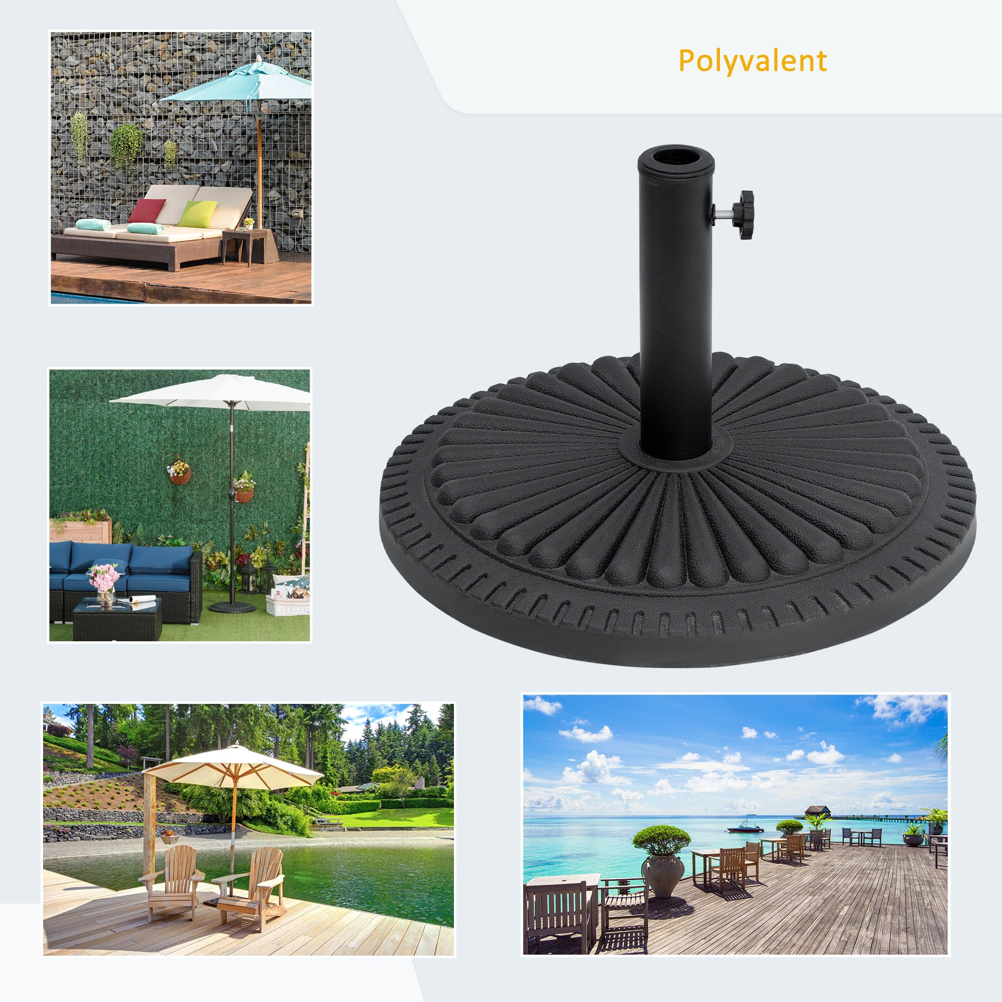 Outsunny Pied de Parasol Base de lestage Parasol Rond Ciment HDPE Motif Rosace Ø 49 cm Poids Net 14 Kg Noir
