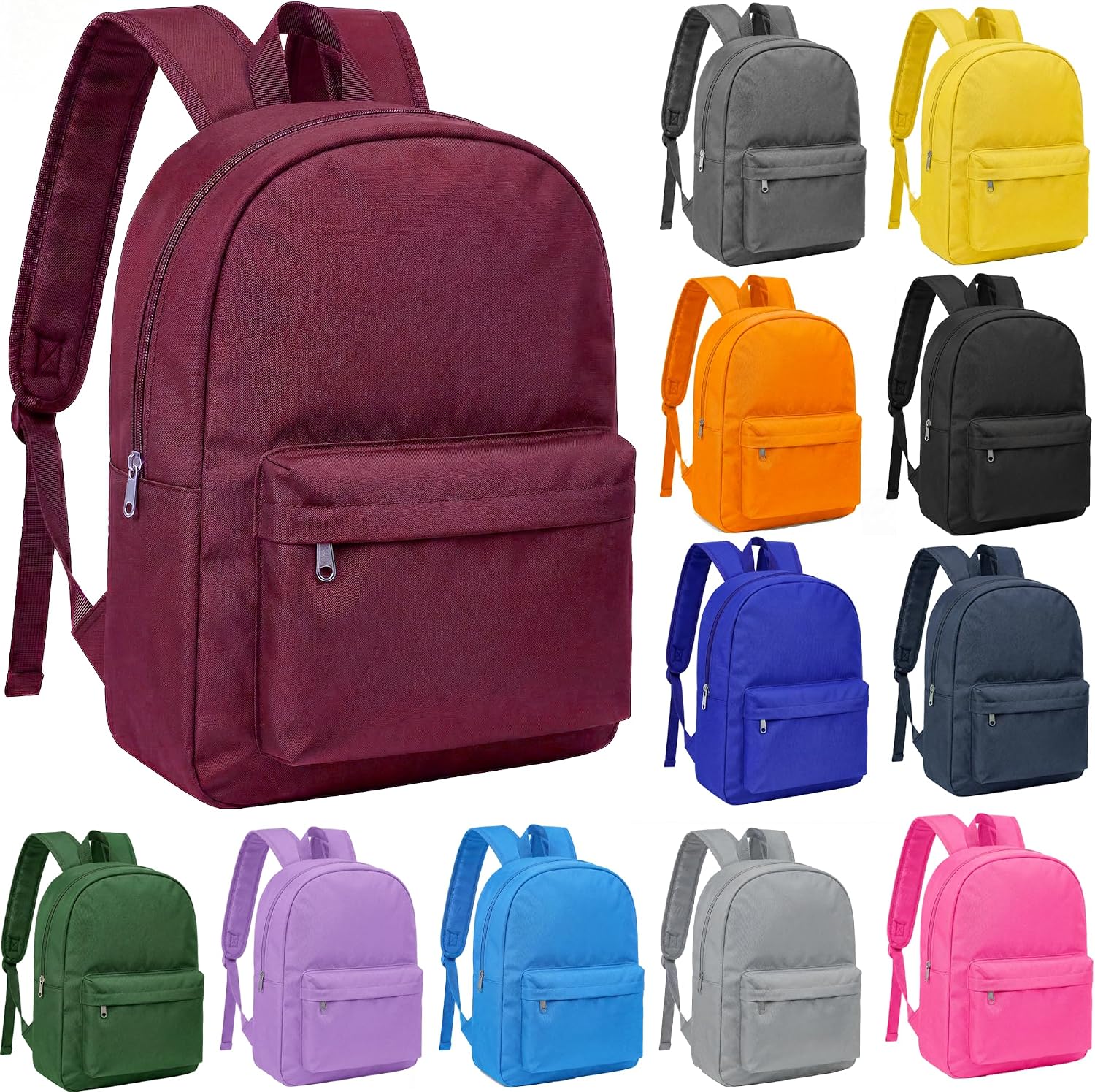 24-Pack Bulk Backpack for Kid, Bulk 17 inch Classic School Backpacks Lightweight Wholesale Back Packs for Back to School Outdoor Travel Gym Corporate Events Bag,12 Colors