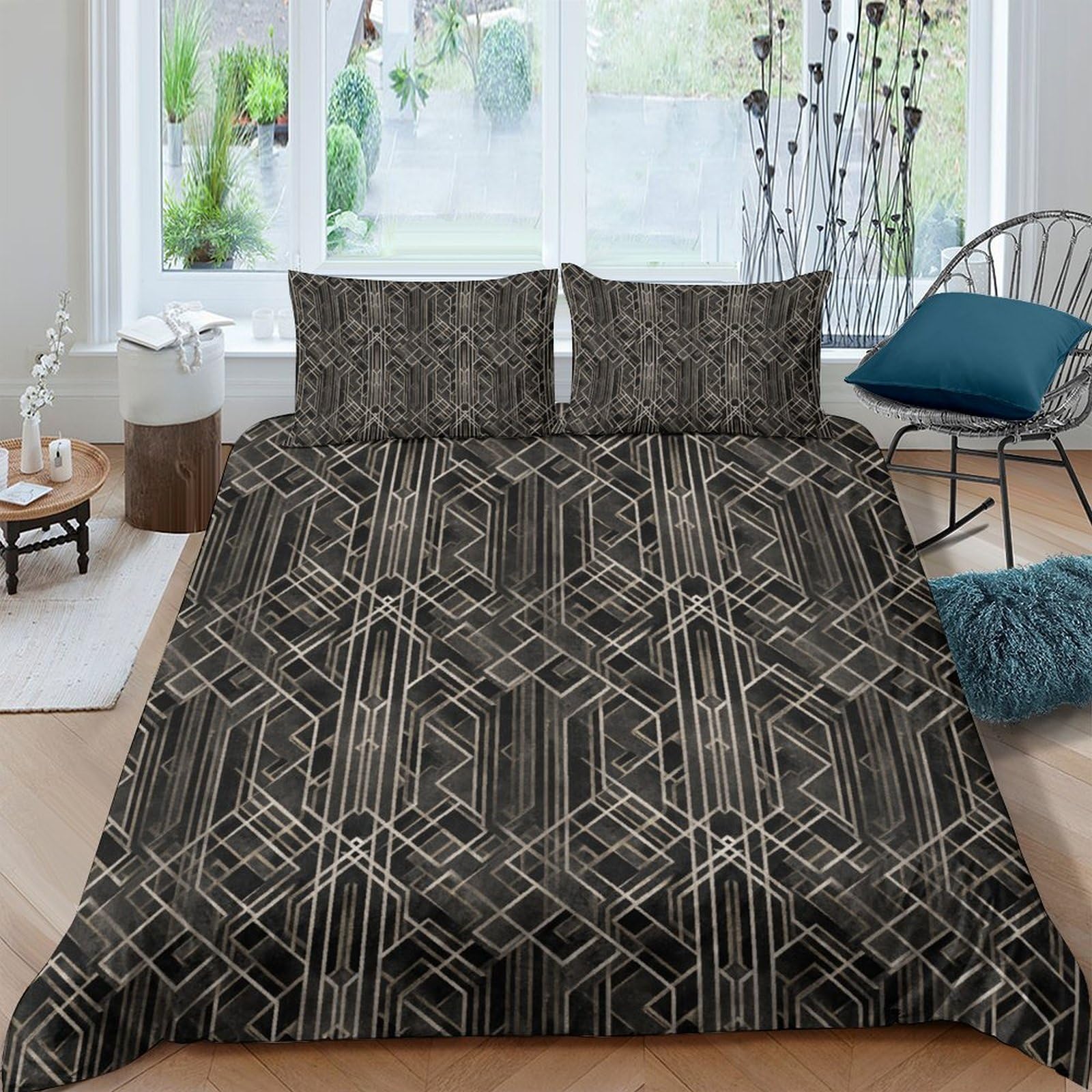 Ctjqhvkz Style-2 3D Printed Geometric Art Deco Fitted Sheet Microfiber Black Bedroom Decor Mattress Cover For Adult Youth Single（135X200cm）