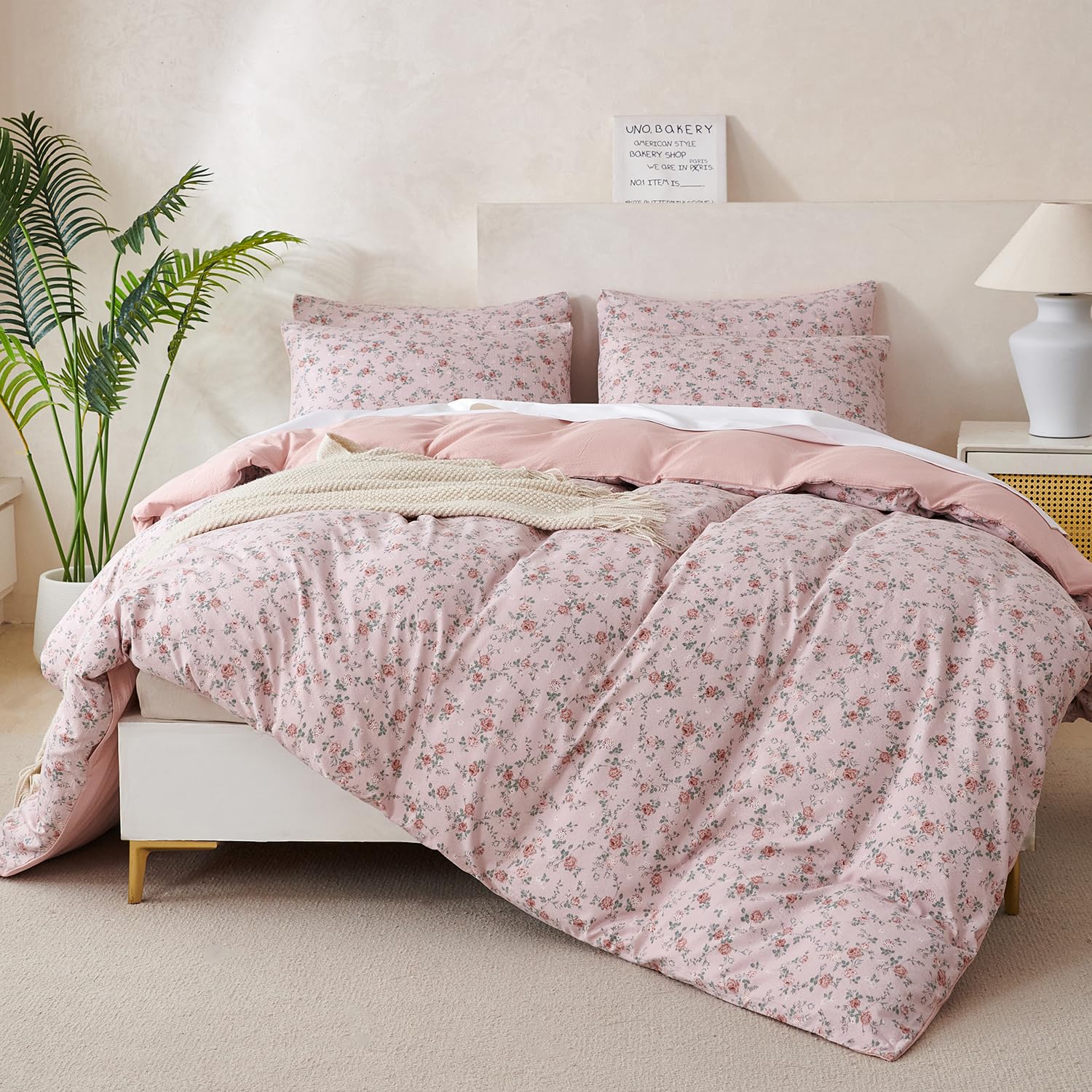 Parure de lit 3 pièces Douce et légère pour Grand lit, Motif Floral botanique pour Toutes Les Saisons, 1 Couette et 2 taies d'oreiller