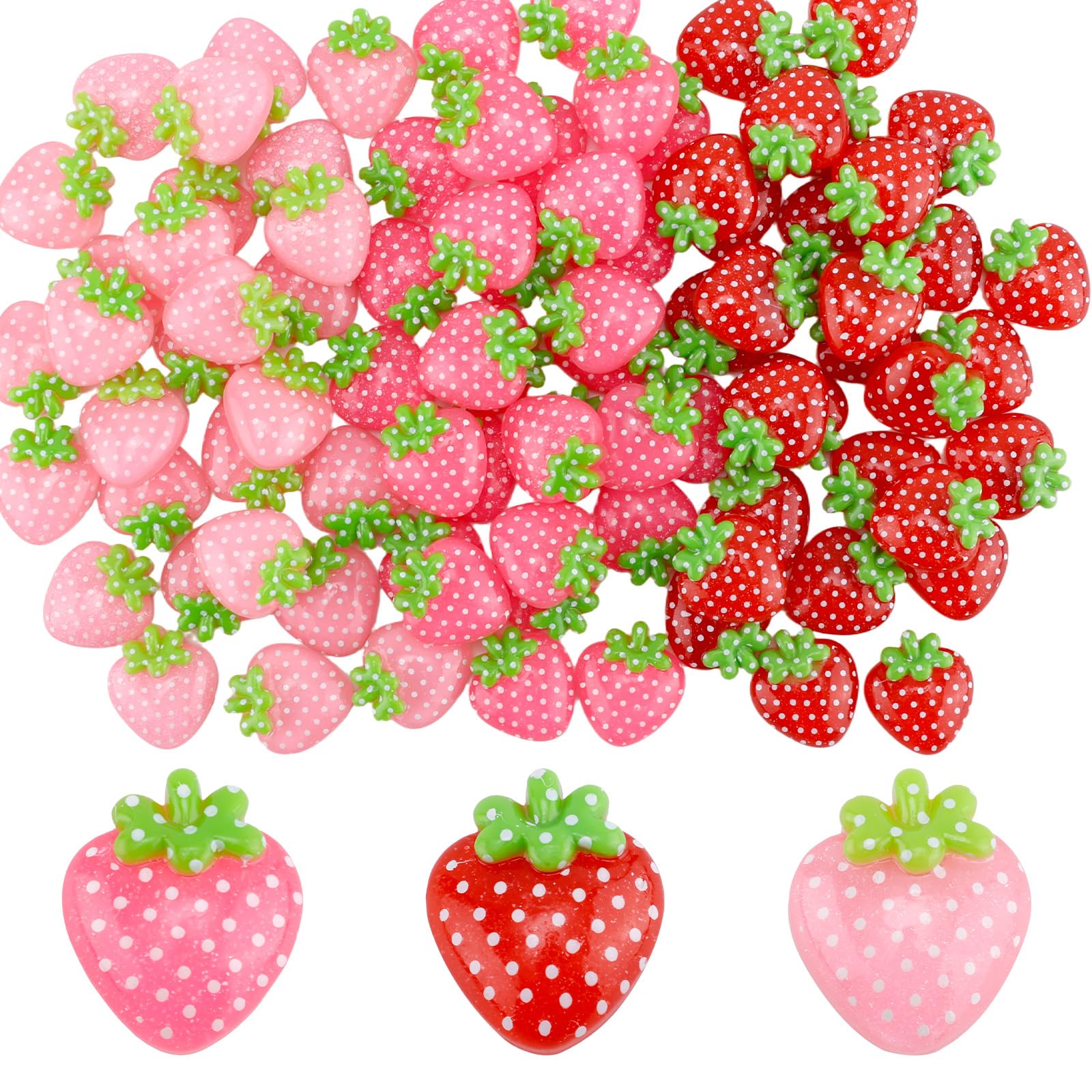 90 Stück Mini Erdbeeren Aus Kunstharz - Flache Anhänger Für DIY, Schmuck, Deko