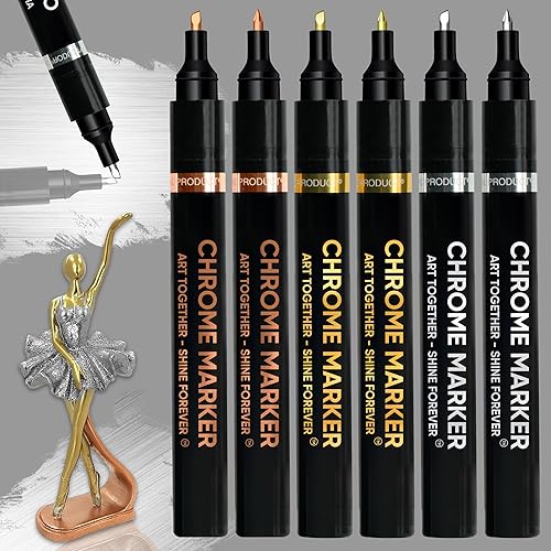 Paquete de 6 marcadores cromados líquidos, bolígrafos permanentes cromados para plástico, metal, pintura de modelos, kit de retoque y reparación,