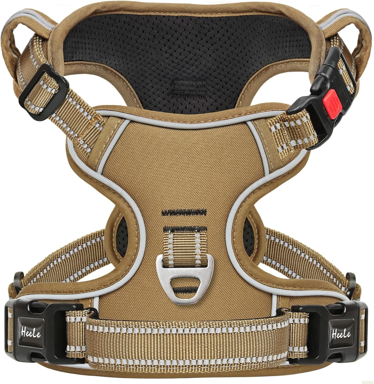 Arnes Perro Antitirones Reflectante HEELE 1 HEELE Arnes Perro Antitirones Arnés Perro Chaleco Reflectante y Seguro con Candado Mejorado, Hebillas de Liberacion del Cuello, Arnes Perro Pequeño Mediano Grande, Cerradura Marrón, XL