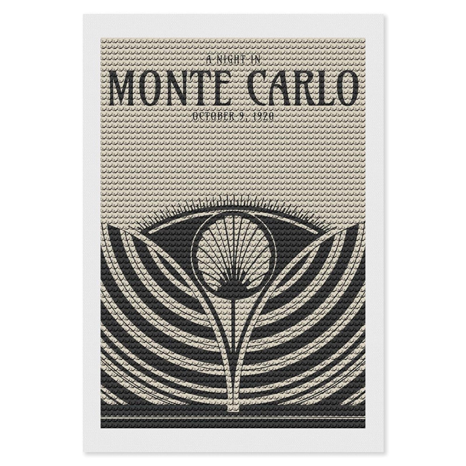 Junmoney Art Deco Monte Carlo Diamond Art Kit 8"x12", Holiday Gift Idea, for Women, Easy Handmade Project, Vintage Style Decor, Printed Canvas