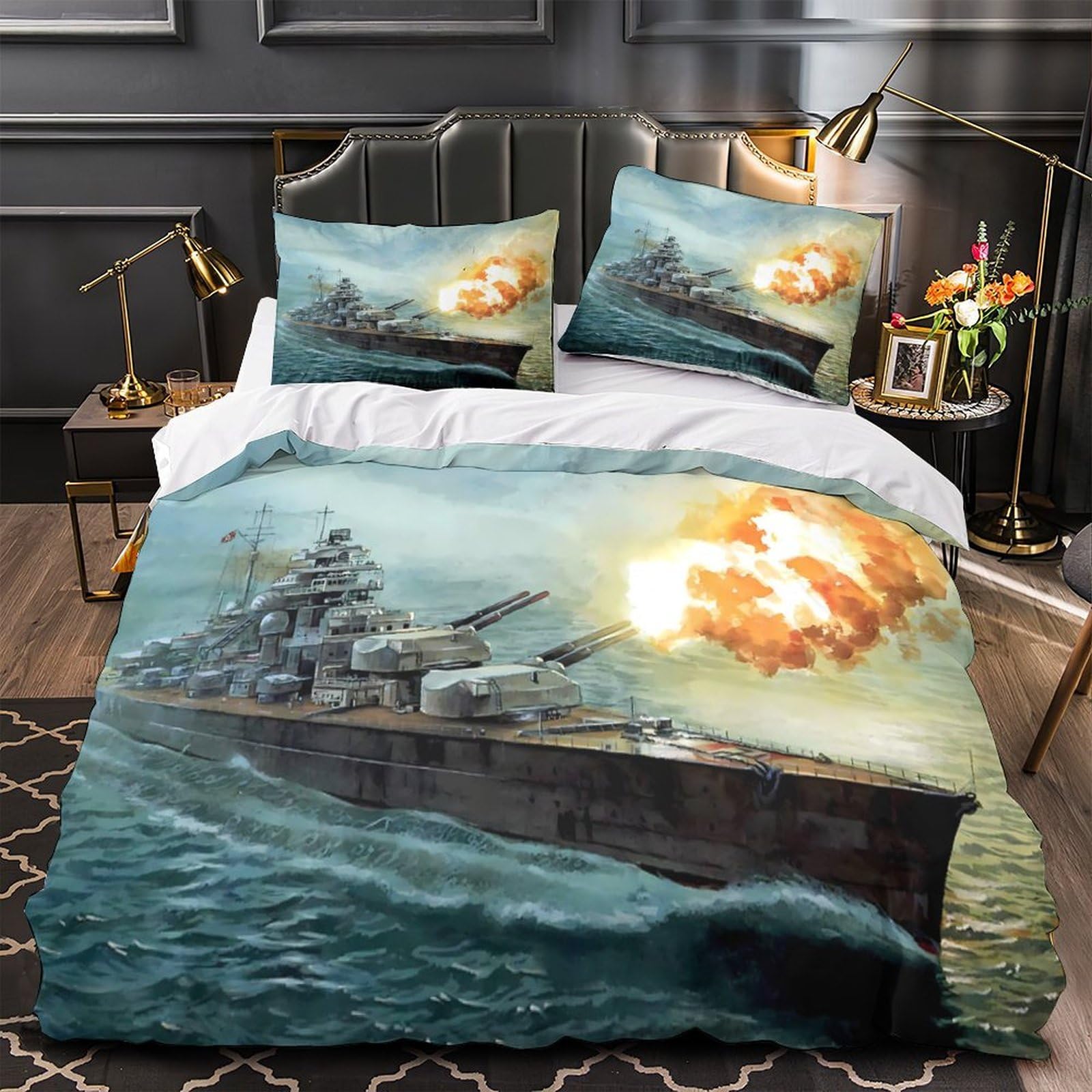 Parure de lit vintage king avec housse de couette 220x240cm microfibre imprimé 3D